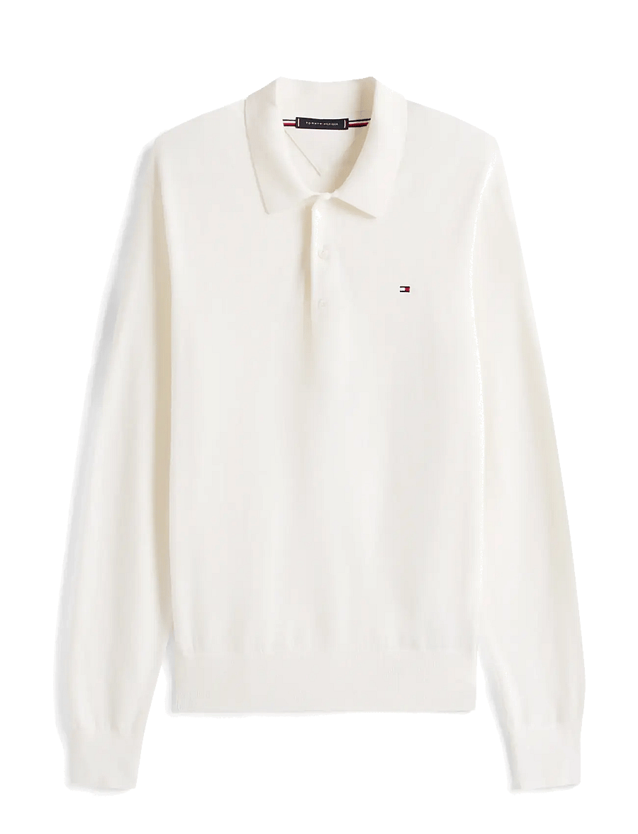 Tommy Hilfiger - PIMA ORG CTN CASHMERE LS POLO - langärmelige strick-polohemden - ivory petal - 1