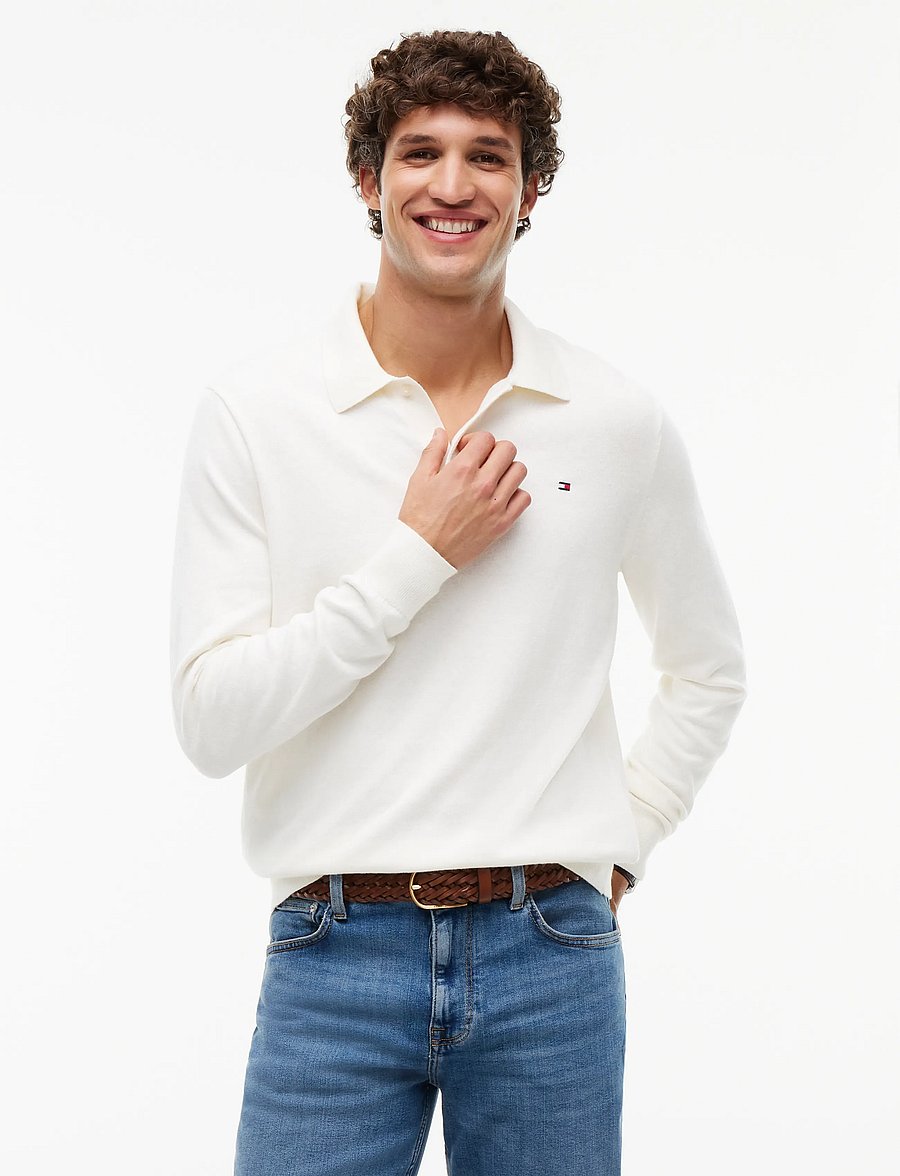 Tommy Hilfiger - PIMA ORG CTN CASHMERE LS POLO - langärmelige strick-polohemden - ivory petal - 0