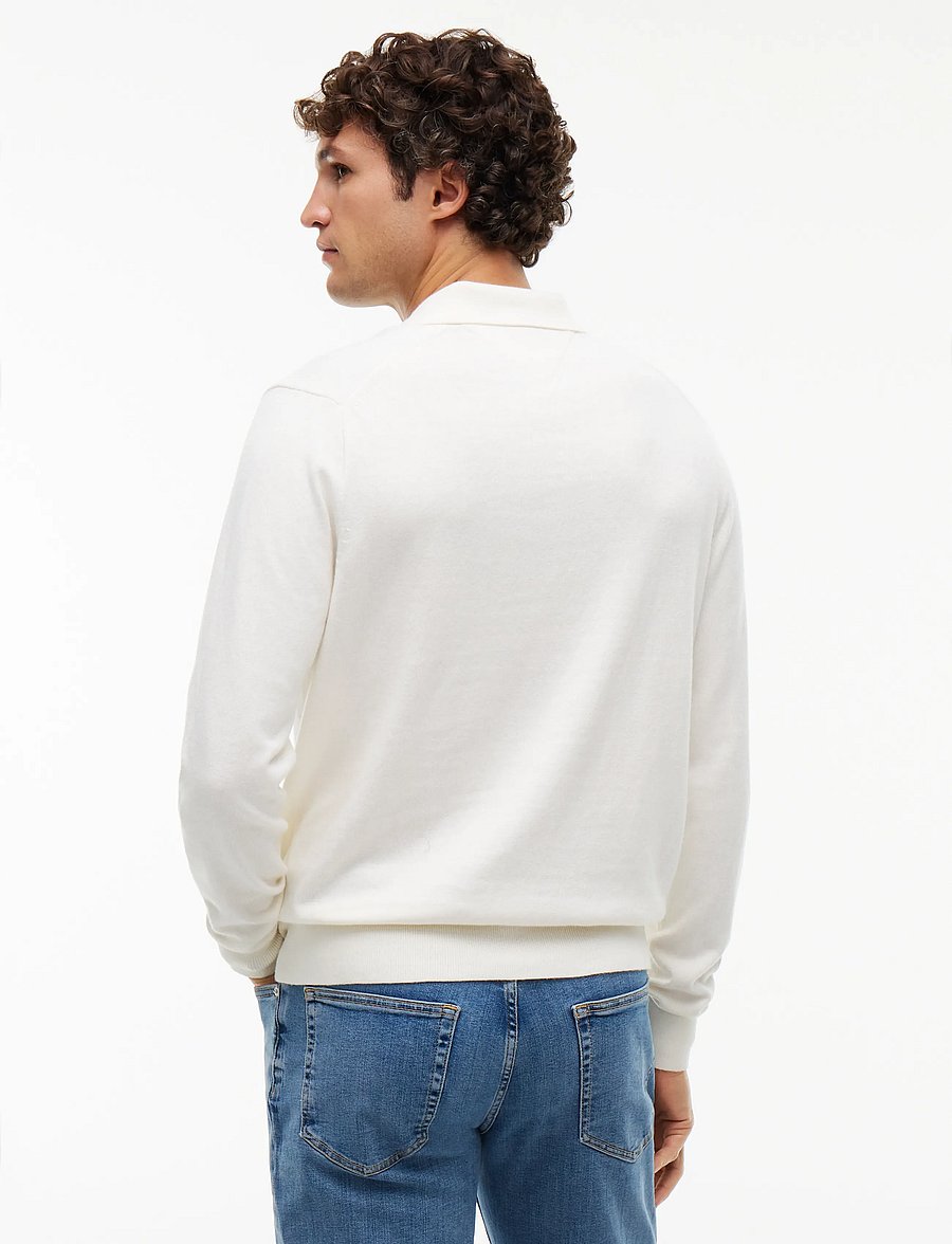 Tommy Hilfiger - PIMA ORG CTN CASHMERE LS POLO - langärmelige strick-polohemden - ivory petal - 3
