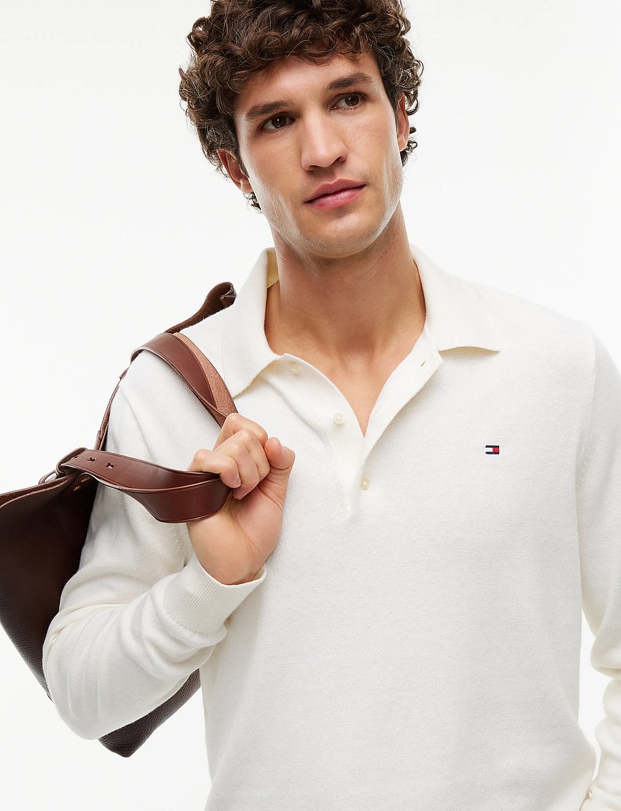 Tommy Hilfiger - PIMA ORG CTN CASHMERE LS POLO - langärmelige strick-polohemden - ivory petal - 4
