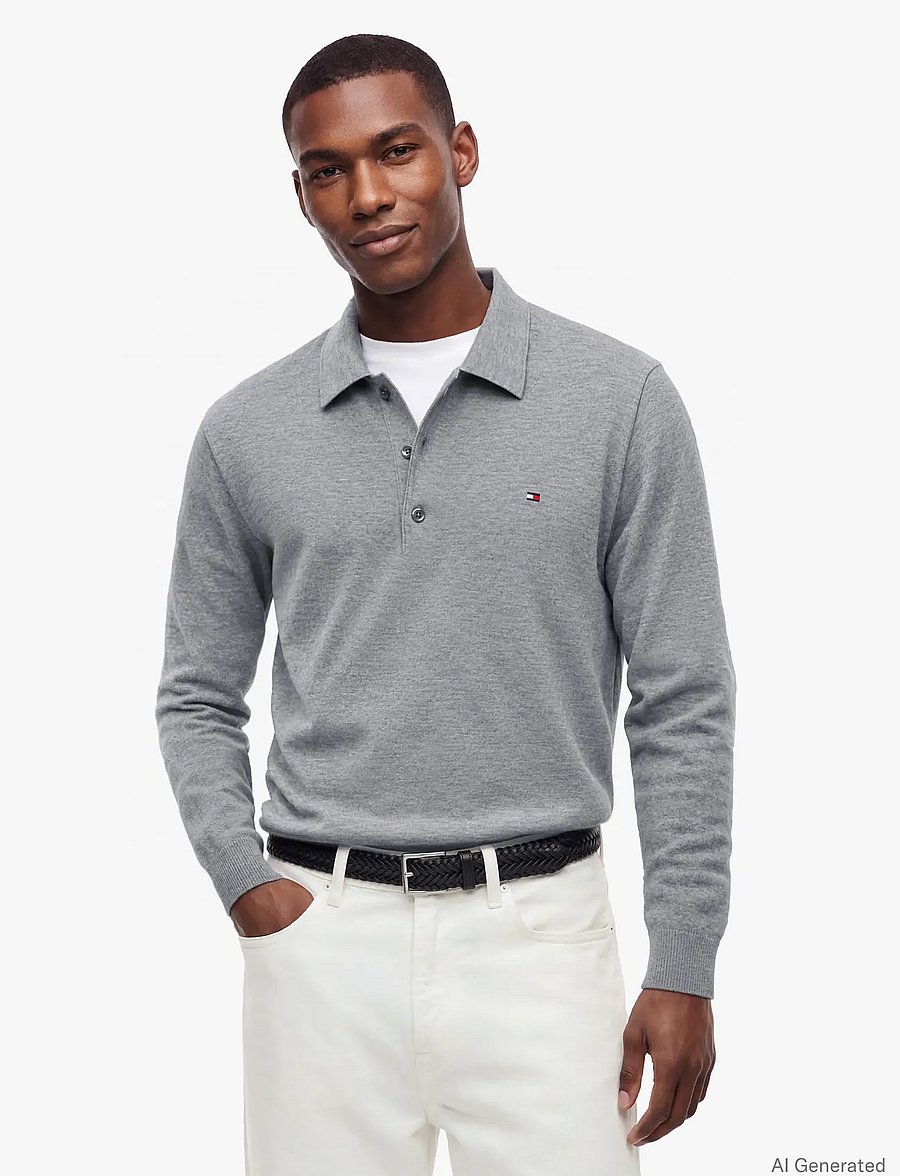 Tommy Hilfiger - PIMA ORG CTN CASHMERE LS POLO - poloer i strik med lange ærmer - medium grey heather - 0
