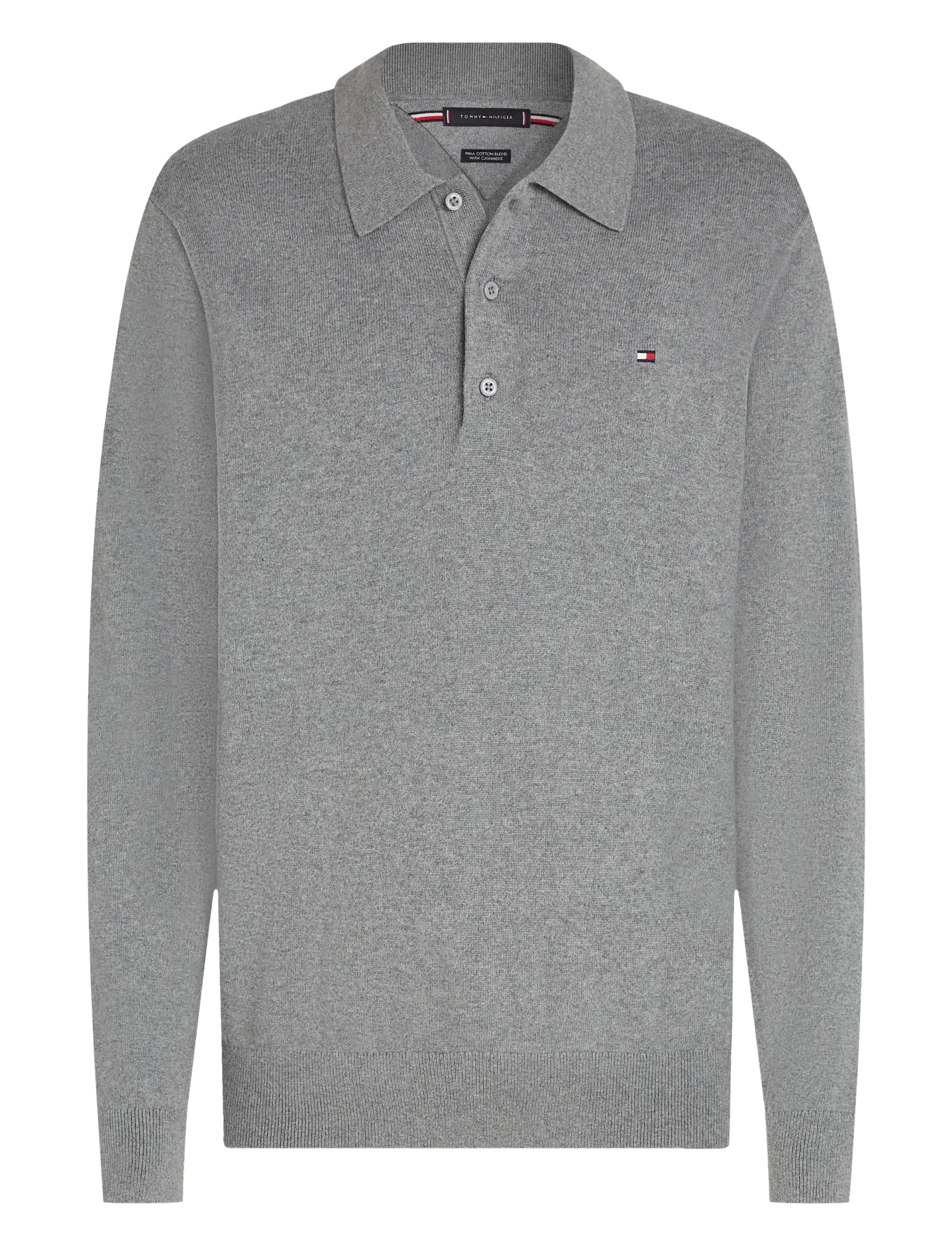 Tommy Hilfiger PIMA ORG CTN CASHMERE LS POLO - Poloer i strik med lange ærmer - MEDIUM GREY HEATHER / grey