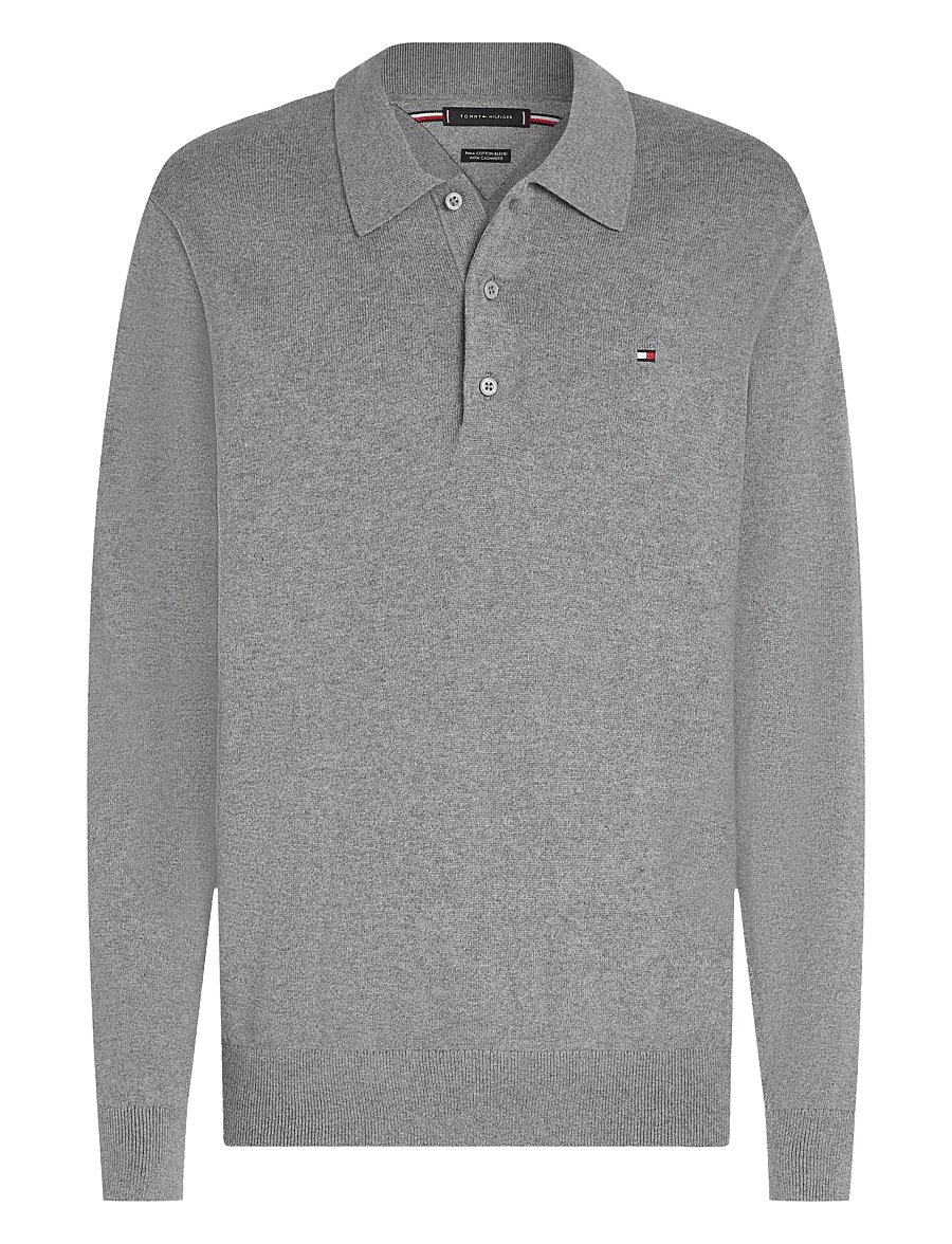 Tommy Hilfiger - PIMA ORG CTN CASHMERE LS POLO - long-sleeved knitted polos - medium grey heather - 0