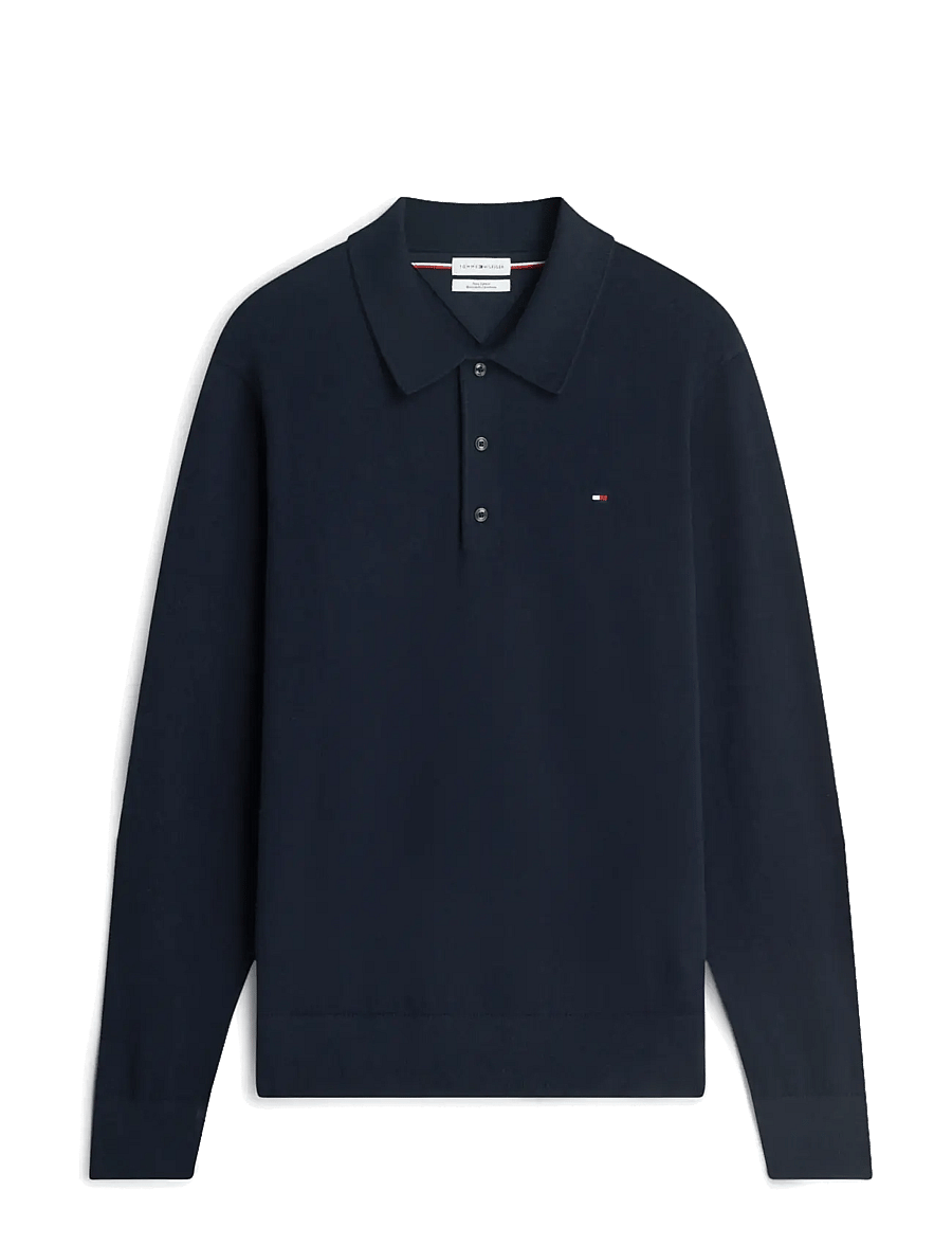 Tommy Hilfiger - PIMA ORG CTN CASHMERE LS POLO - langärmelige strick-polohemden - navy blue - 1