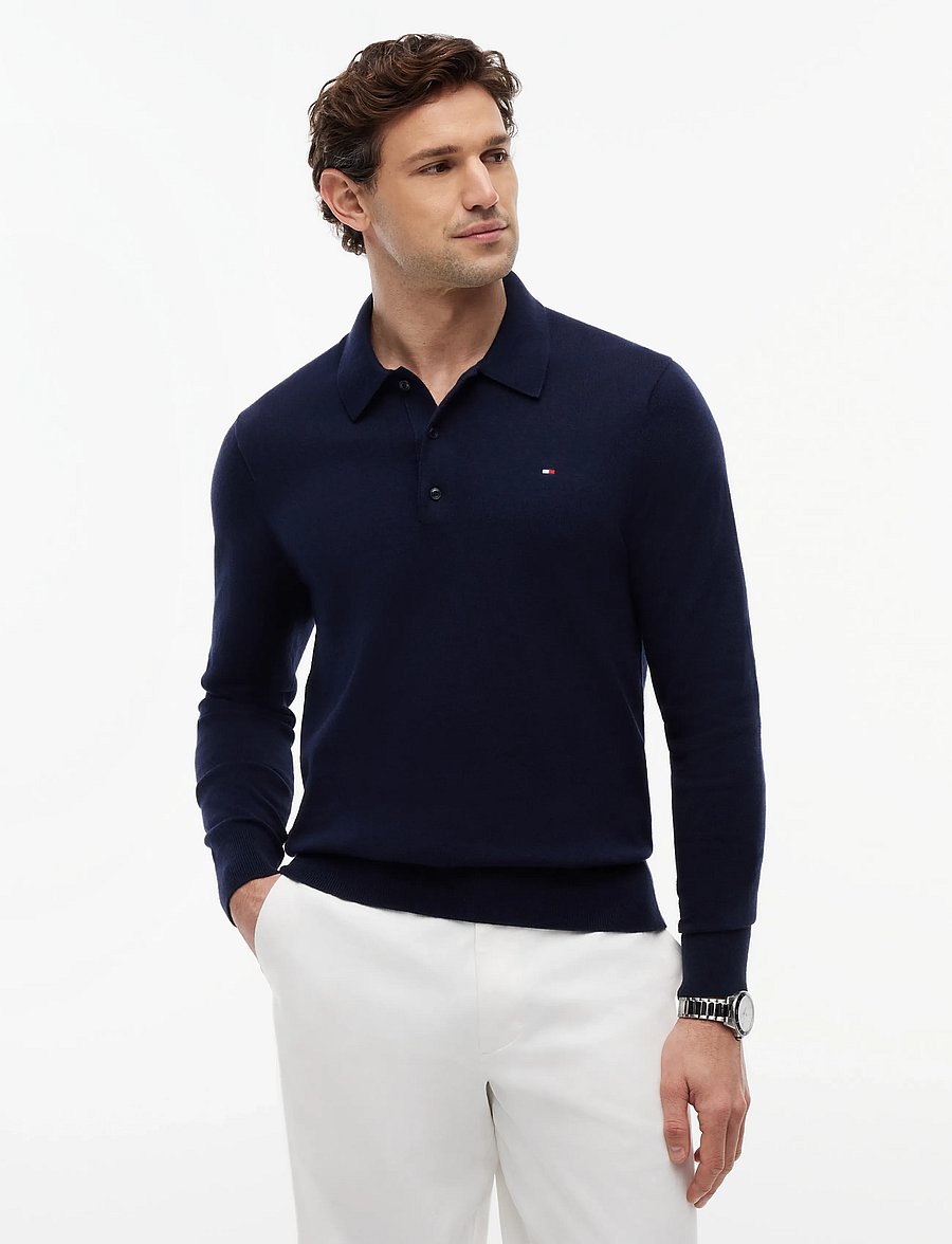 Tommy Hilfiger - PIMA ORG CTN CASHMERE LS POLO - langärmelige strick-polohemden - navy blue - 0