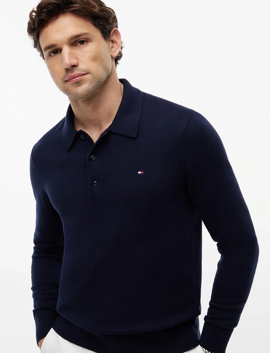 Tommy Hilfiger - PIMA ORG CTN CASHMERE LS POLO - langärmelige strick-polohemden - navy blue - 4