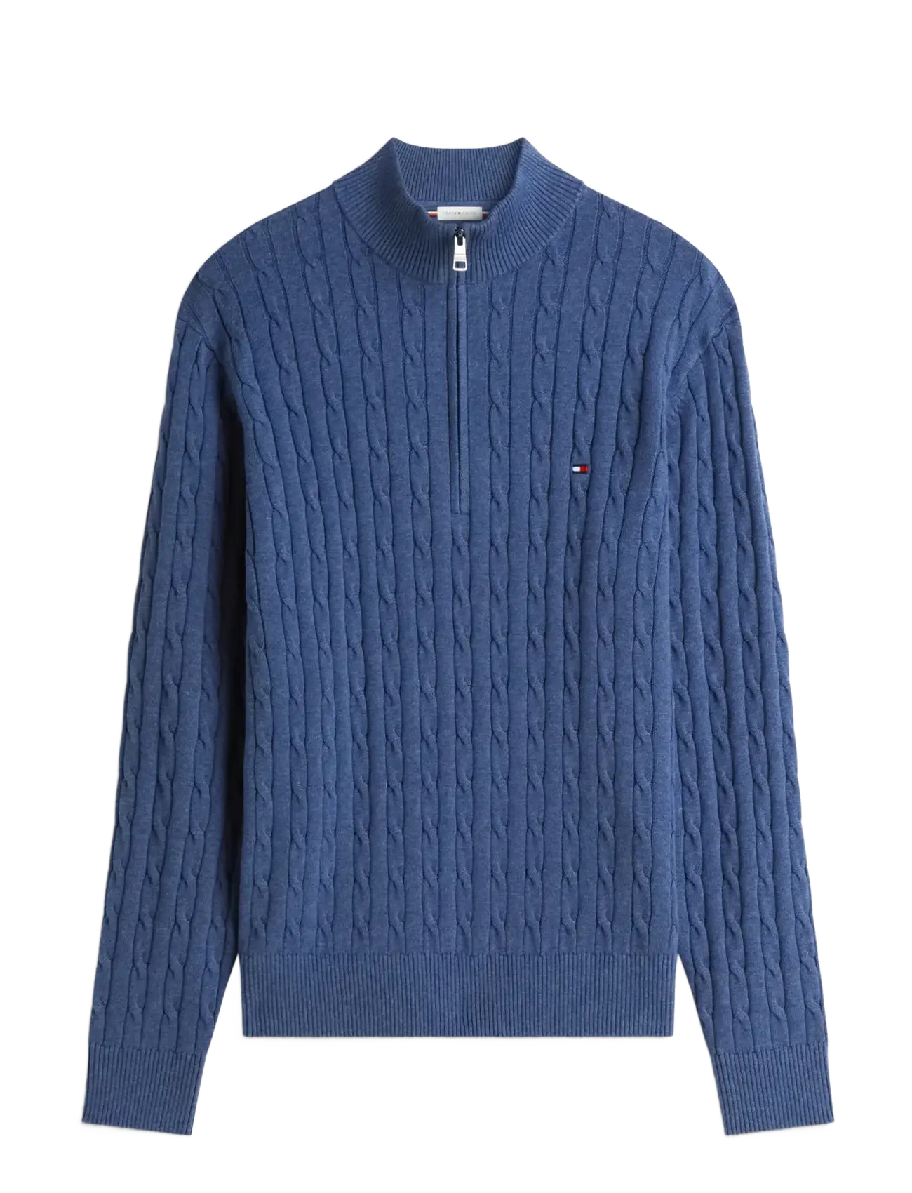 Tommy Hilfiger CLASSIC COTTON CABLE ZIP MOCK - Pullover mit halbem Reißverschluss - AEGEAN SEA HEATHER / blue