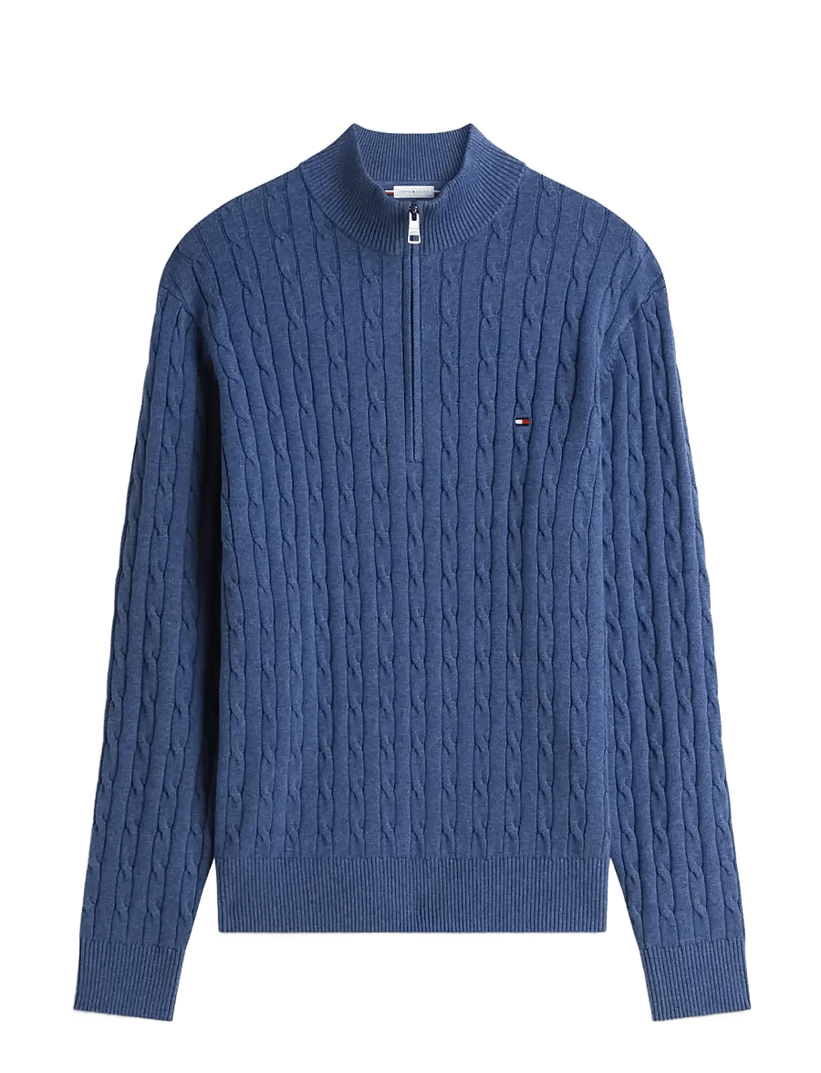 Tommy Hilfiger - CLASSIC COTTON CABLE ZIP MOCK - pullover mit halbem reißverschluss - aegean sea heather - 1