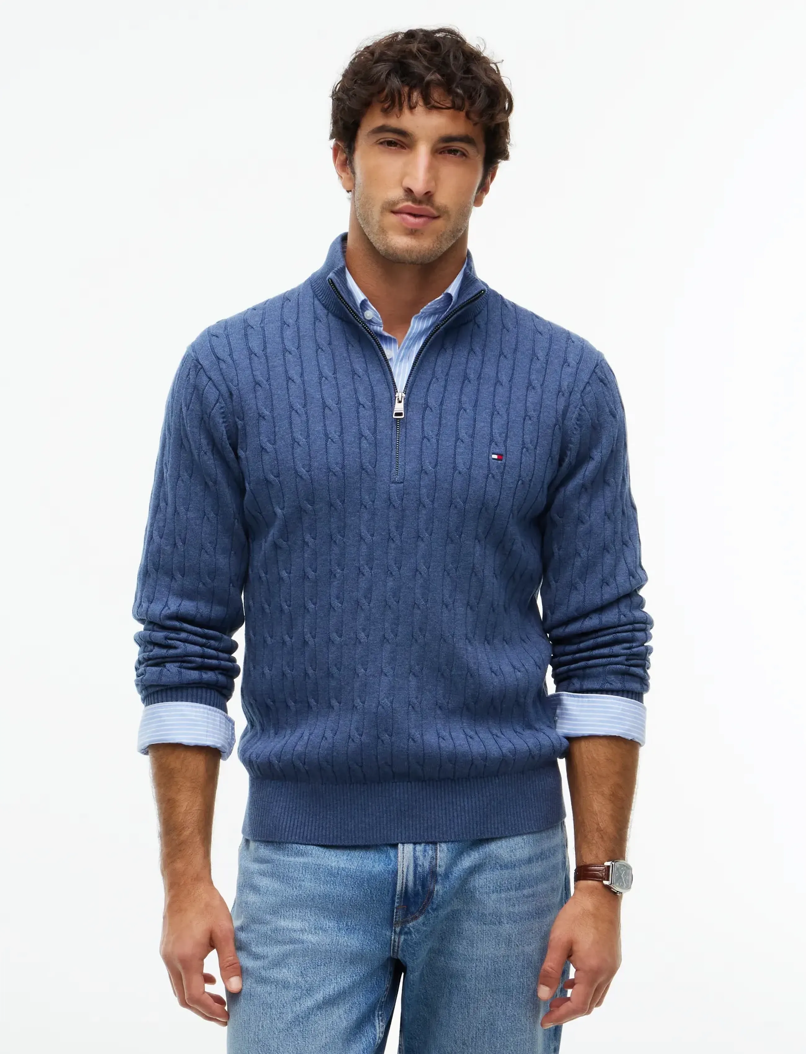 Tommy Hilfiger - CLASSIC COTTON CABLE ZIP MOCK - pullover mit halbem reißverschluss - aegean sea heather - 0