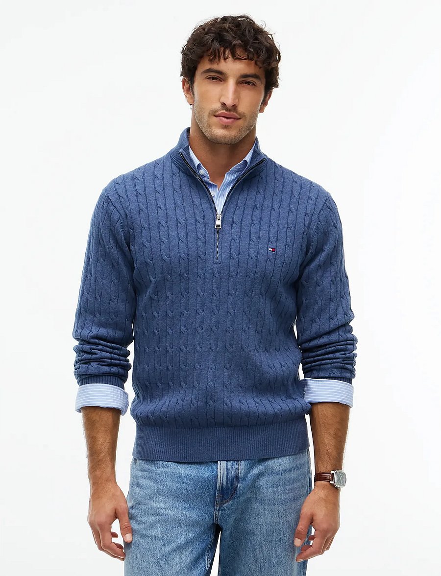 Tommy Hilfiger - CLASSIC COTTON CABLE ZIP MOCK - pullover mit halbem reißverschluss - aegean sea heather - 0