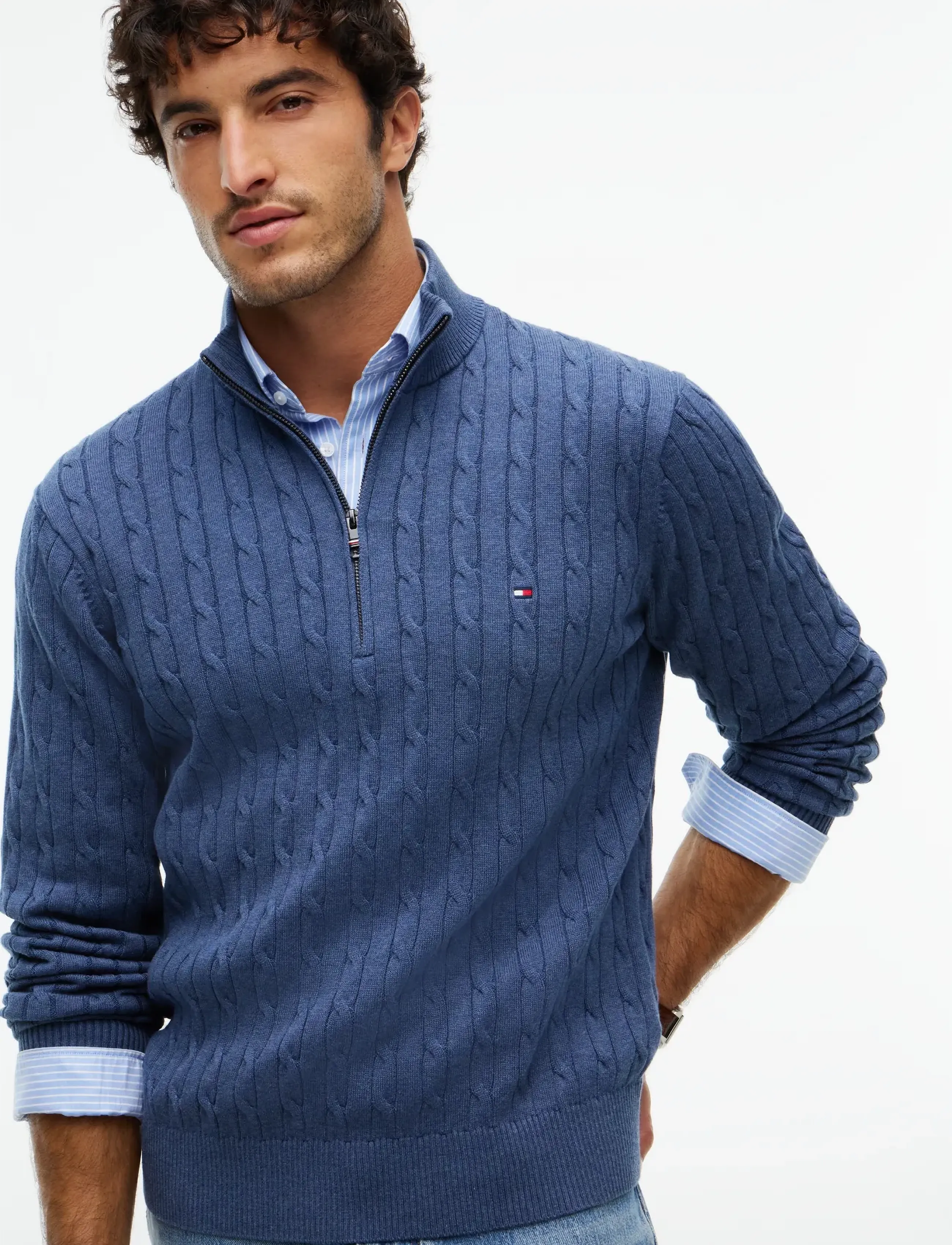 Tommy Hilfiger - CLASSIC COTTON CABLE ZIP MOCK - pullover mit halbem reißverschluss - aegean sea heather - 3
