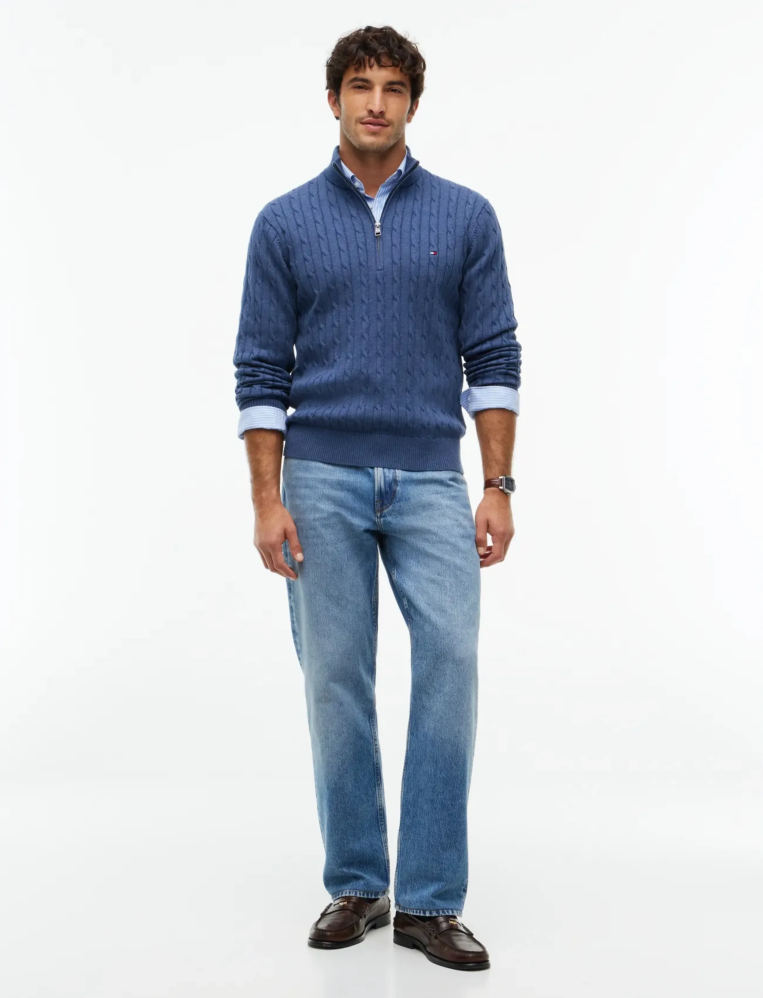 Tommy Hilfiger - CLASSIC COTTON CABLE ZIP MOCK - pullover mit halbem reißverschluss - aegean sea heather - 4