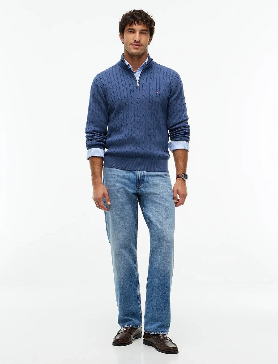 Tommy Hilfiger - CLASSIC COTTON CABLE ZIP MOCK - pullover mit halbem reißverschluss - aegean sea heather - 4