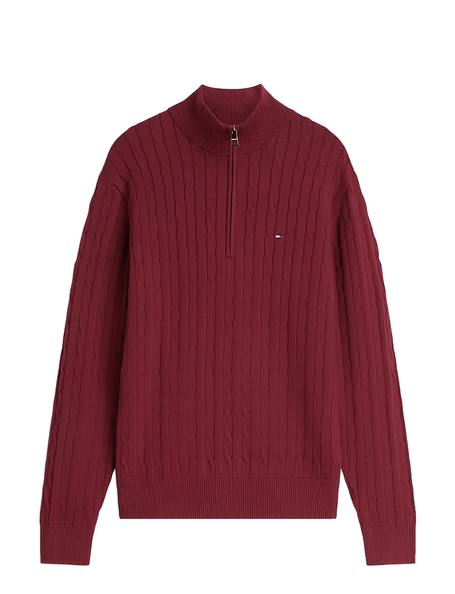 Tommy Hilfiger - CLASSIC COTTON CABLE ZIP MOCK - pullover mit halbem reißverschluss - burgundy - 1