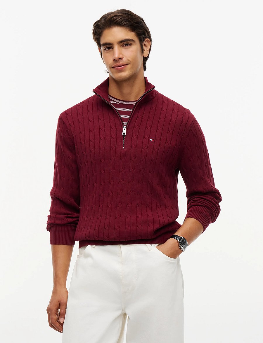 Tommy Hilfiger - CLASSIC COTTON CABLE ZIP MOCK - pullover mit halbem reißverschluss - burgundy - 0