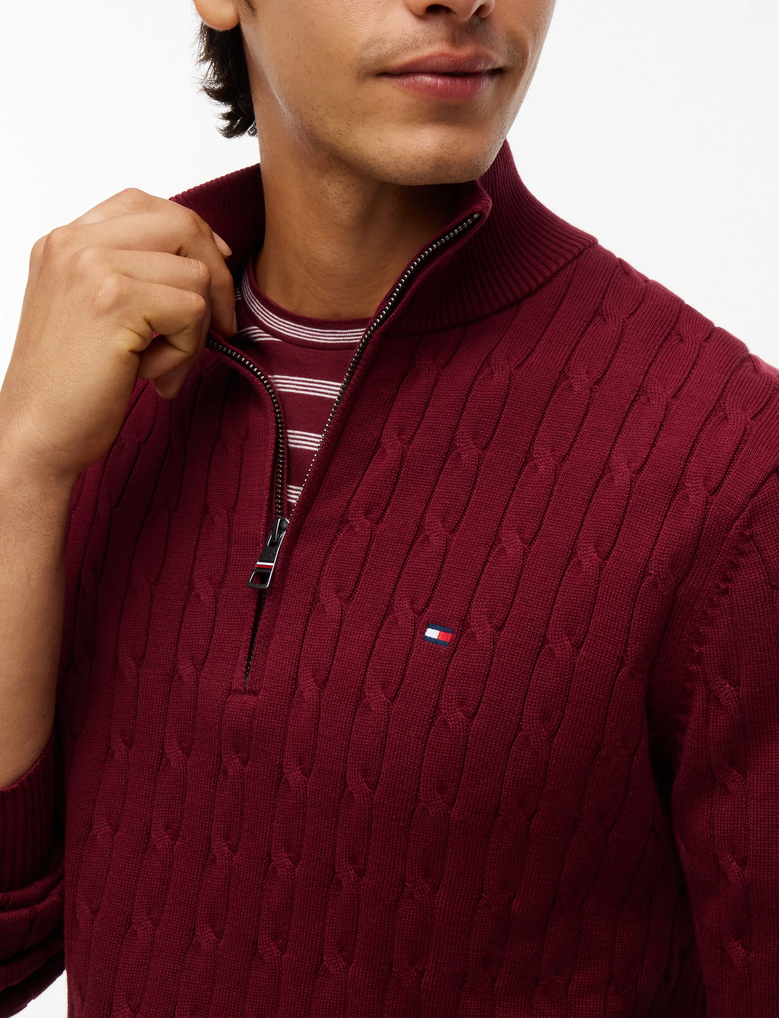 Tommy Hilfiger - CLASSIC COTTON CABLE ZIP MOCK - pullover mit halbem reißverschluss - burgundy - 3