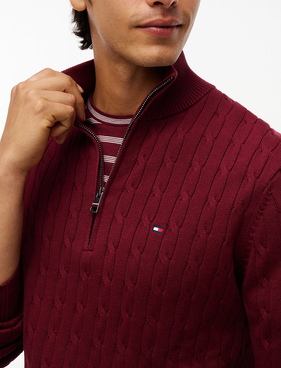 Tommy Hilfiger - CLASSIC COTTON CABLE ZIP MOCK - pullover mit halbem reißverschluss - burgundy - 3