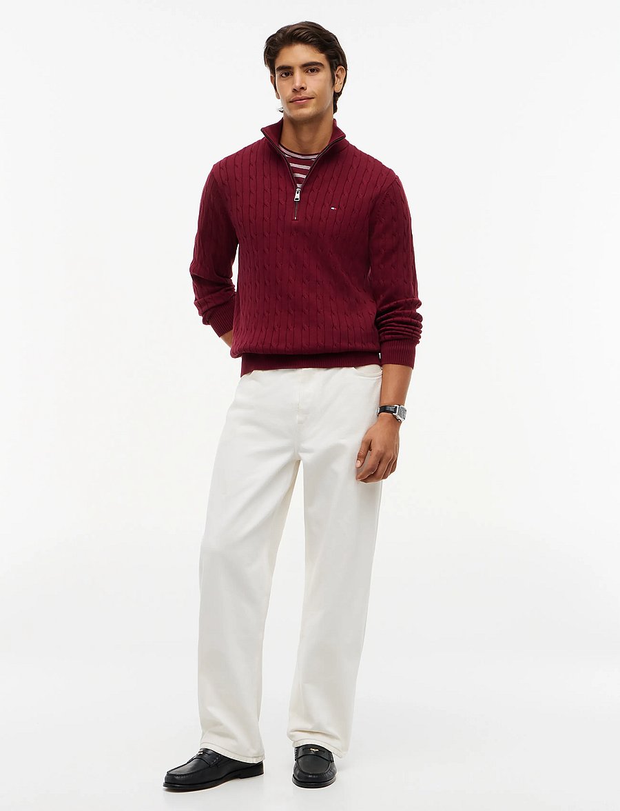 Tommy Hilfiger - CLASSIC COTTON CABLE ZIP MOCK - pullover mit halbem reißverschluss - burgundy - 4