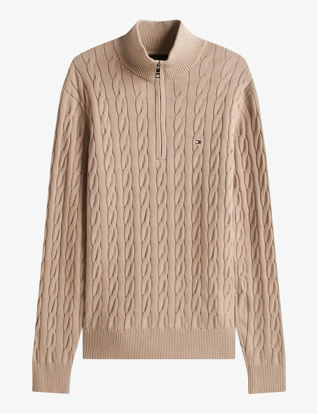 Tommy Hilfiger - CLASSIC COTTON CABLE ZIP MOCK - halfzip strik - coastal taupe - 1