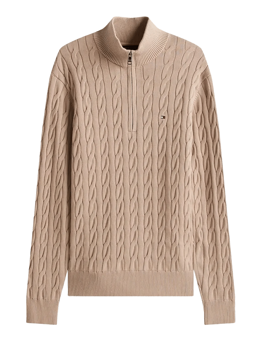 Tommy Hilfiger - CLASSIC COTTON CABLE ZIP MOCK - pullover mit halbem reißverschluss - coastal taupe - 1
