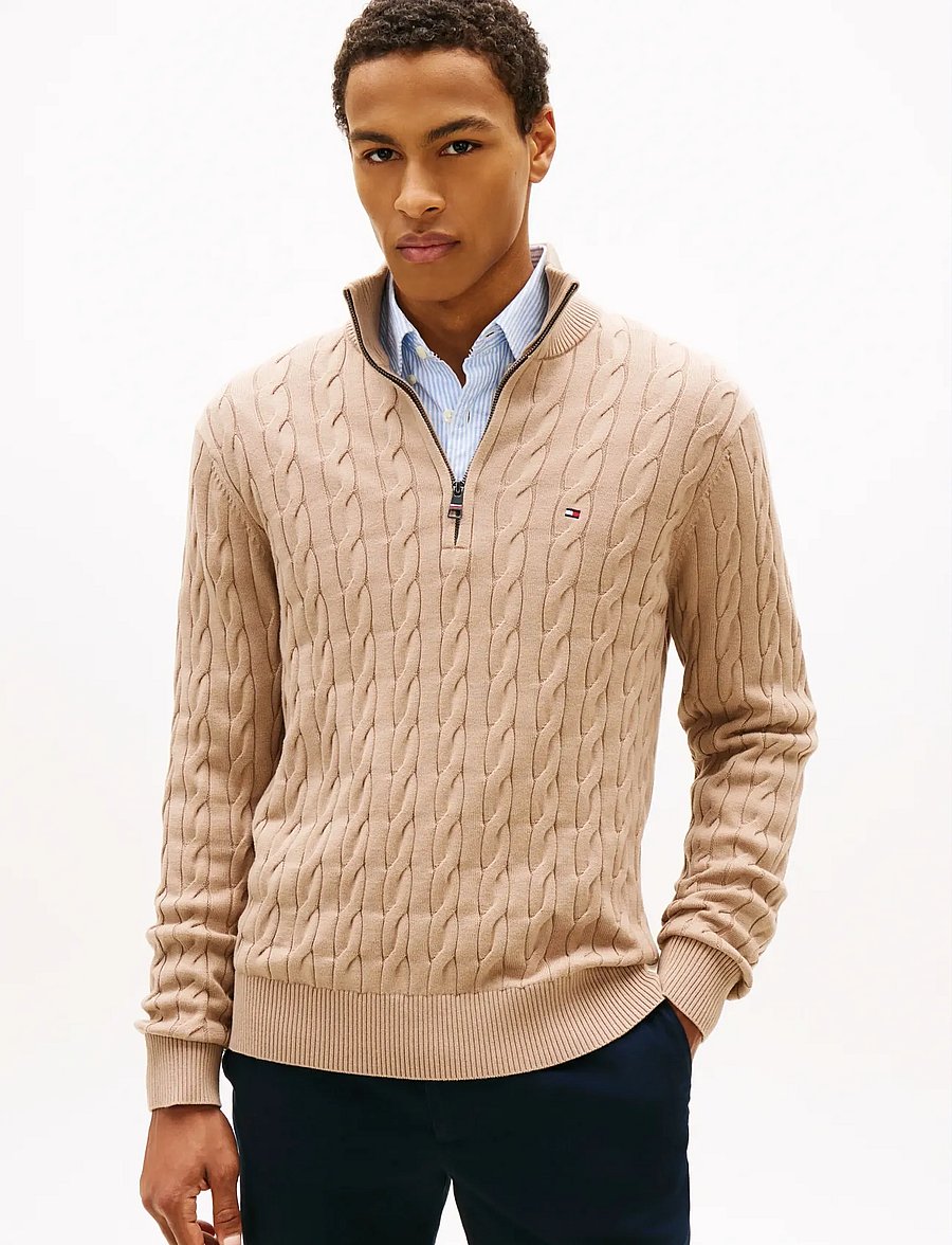 Tommy Hilfiger - CLASSIC COTTON CABLE ZIP MOCK - pullover mit halbem reißverschluss - coastal taupe - 0
