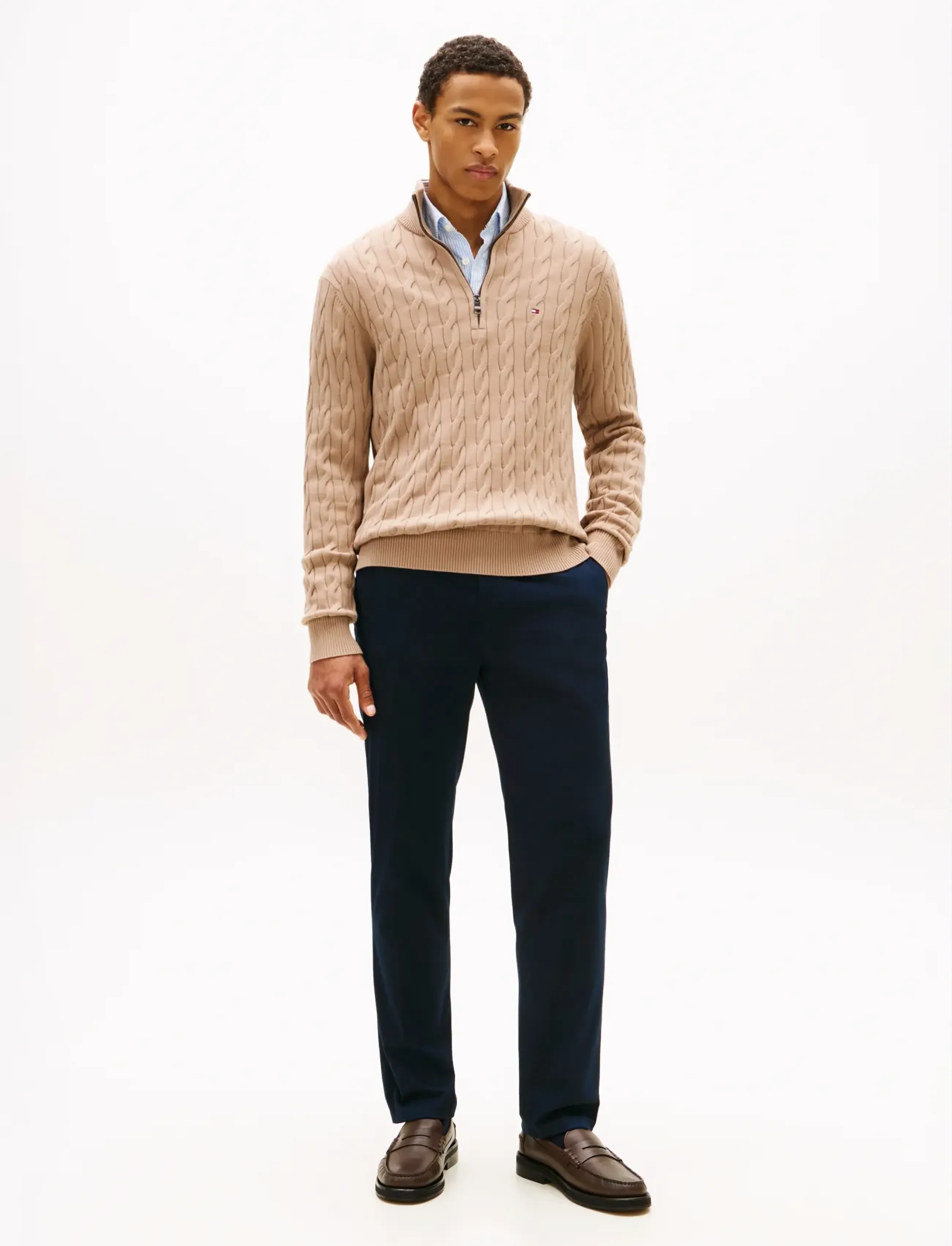 Tommy Hilfiger - CLASSIC COTTON CABLE ZIP MOCK - pullover mit halbem reißverschluss - coastal taupe - 2