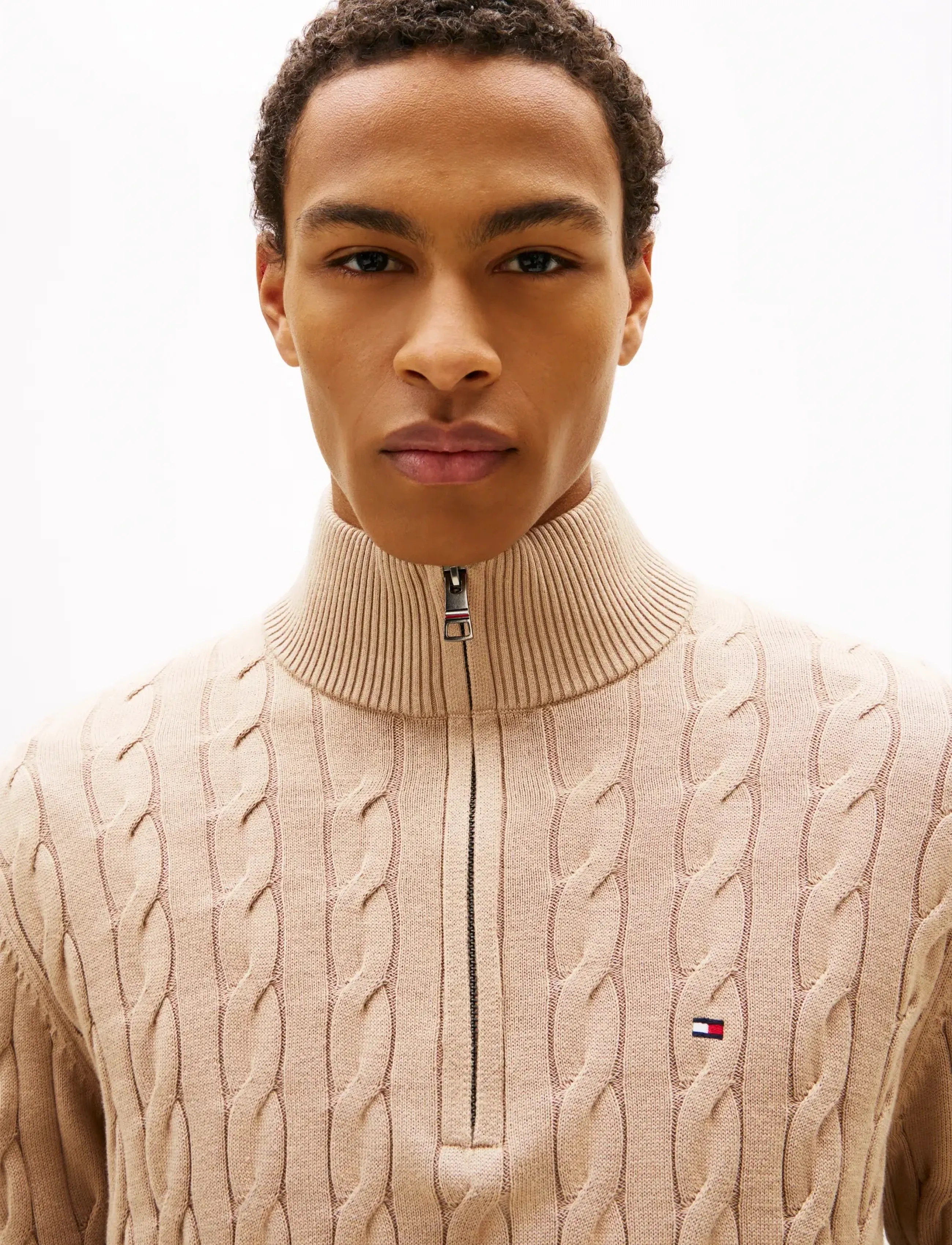 Tommy Hilfiger - CLASSIC COTTON CABLE ZIP MOCK - pullover mit halbem reißverschluss - coastal taupe - 4
