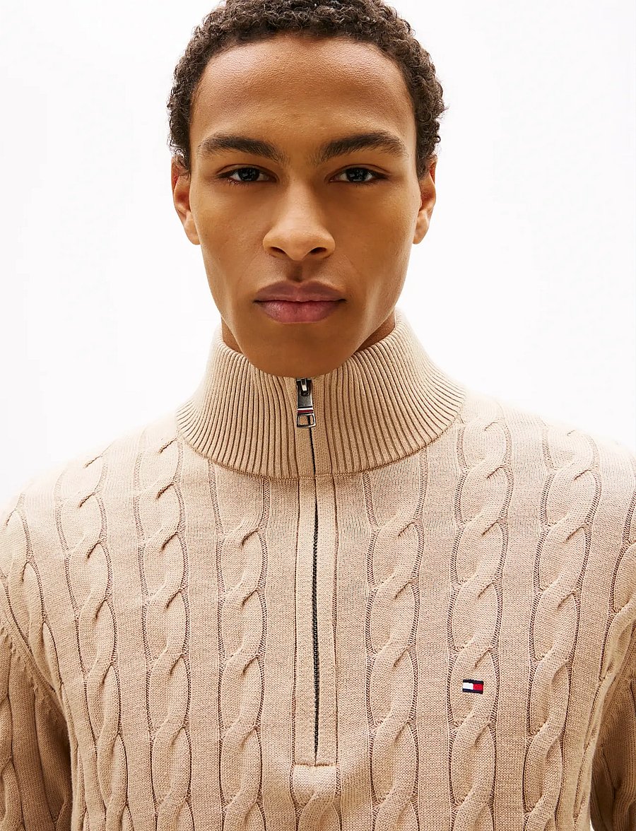 Tommy Hilfiger - CLASSIC COTTON CABLE ZIP MOCK - pullover mit halbem reißverschluss - coastal taupe - 4