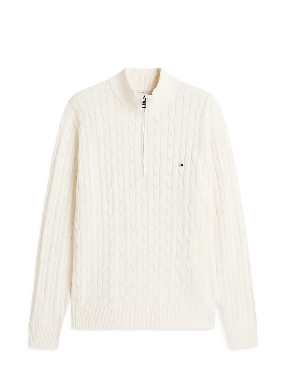Tommy Hilfiger - CLASSIC COTTON CABLE ZIP MOCK - pullover mit halbem reißverschluss - cream - 1