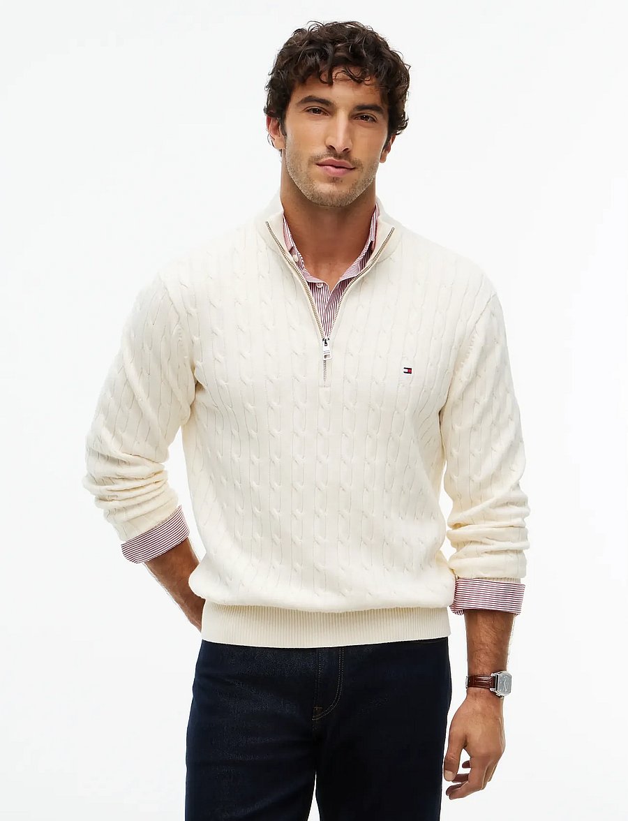 Tommy Hilfiger - CLASSIC COTTON CABLE ZIP MOCK - pullover mit halbem reißverschluss - cream - 0