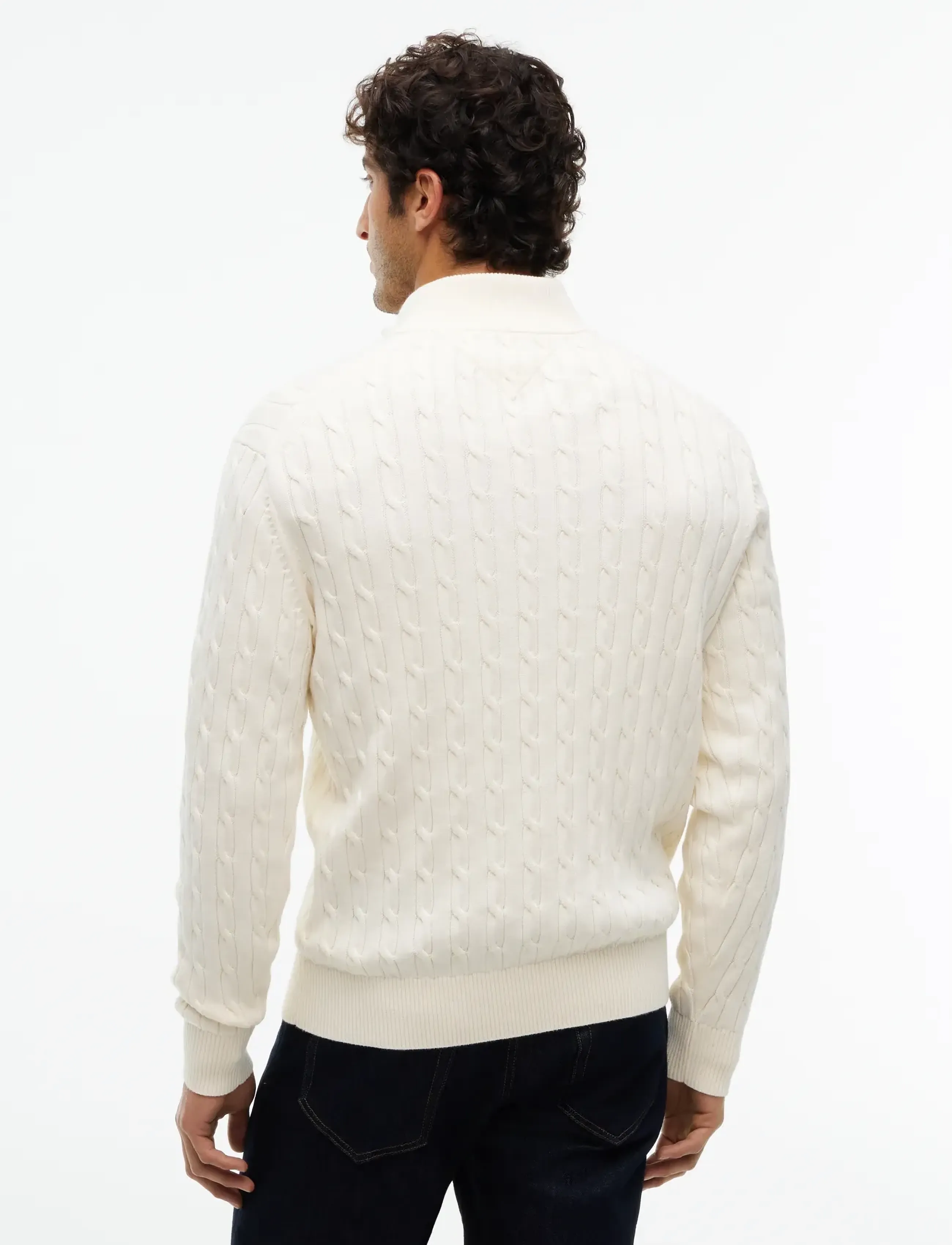 Tommy Hilfiger - CLASSIC COTTON CABLE ZIP MOCK - pullover mit halbem reißverschluss - cream - 2