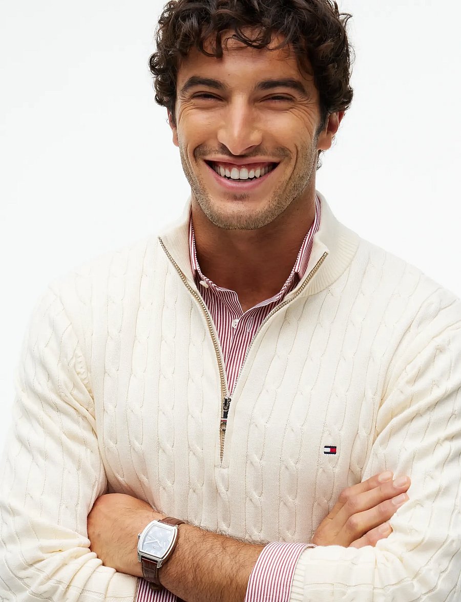 Tommy Hilfiger - CLASSIC COTTON CABLE ZIP MOCK - pullover mit halbem reißverschluss - cream - 3