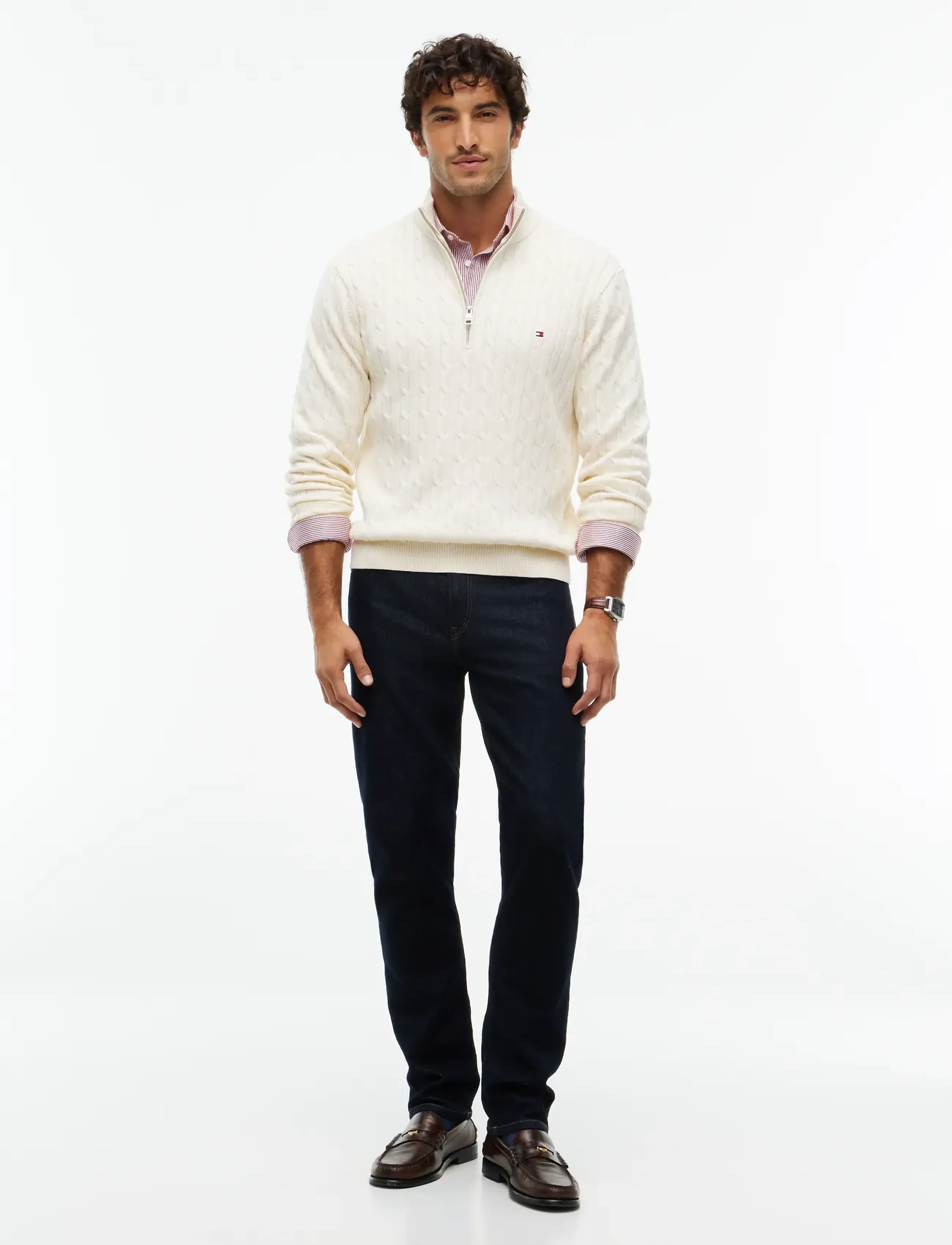 Tommy Hilfiger - CLASSIC COTTON CABLE ZIP MOCK - pullover mit halbem reißverschluss - cream - 4