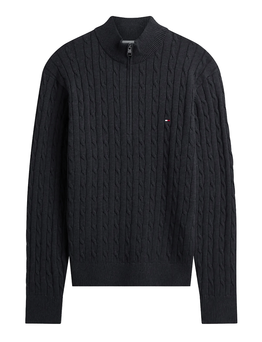 Tommy Hilfiger - CLASSIC COTTON CABLE ZIP MOCK - pullover mit halbem reißverschluss - dark grey heather - 1