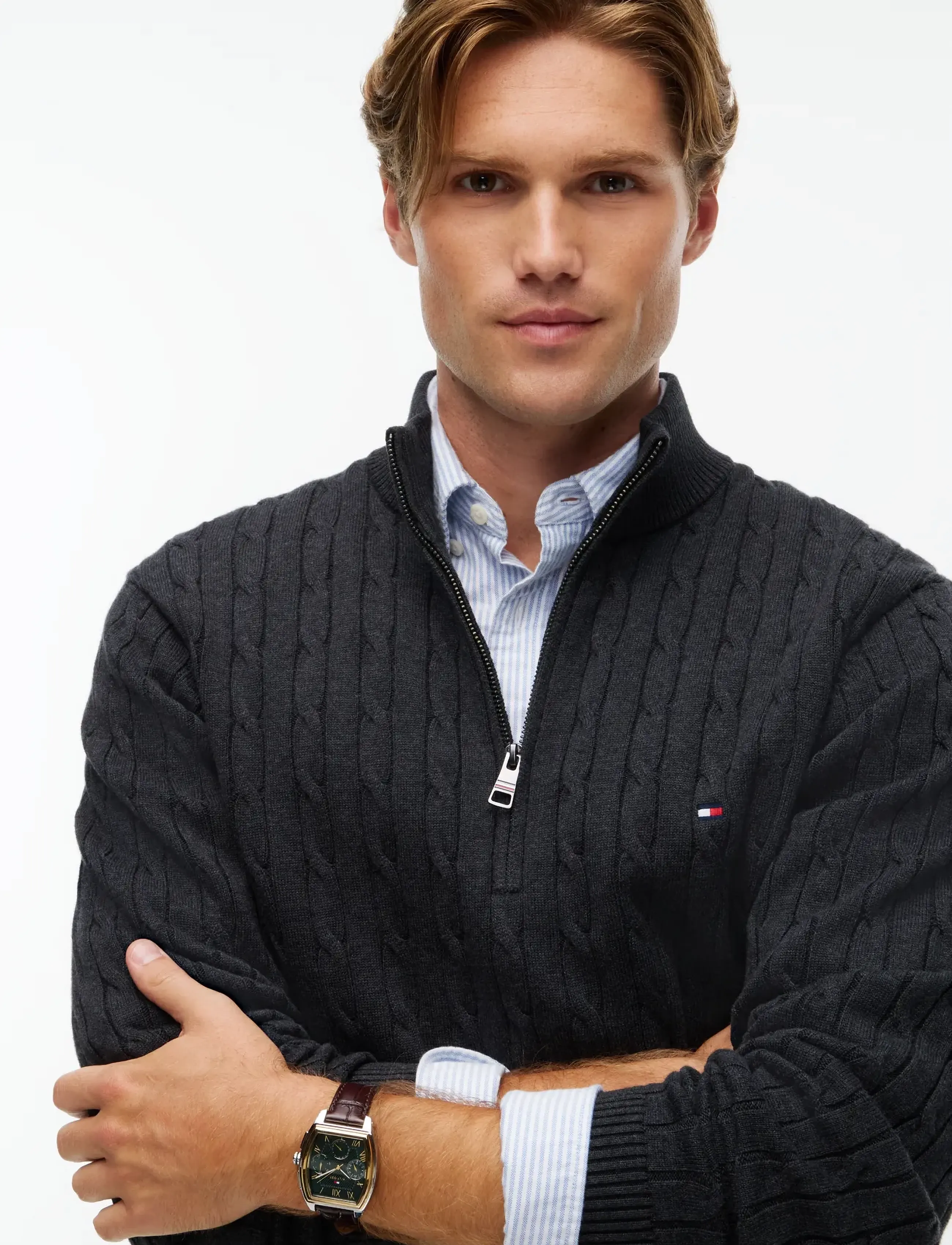Tommy Hilfiger - CLASSIC COTTON CABLE ZIP MOCK - pullover mit halbem reißverschluss - dark grey heather - 3