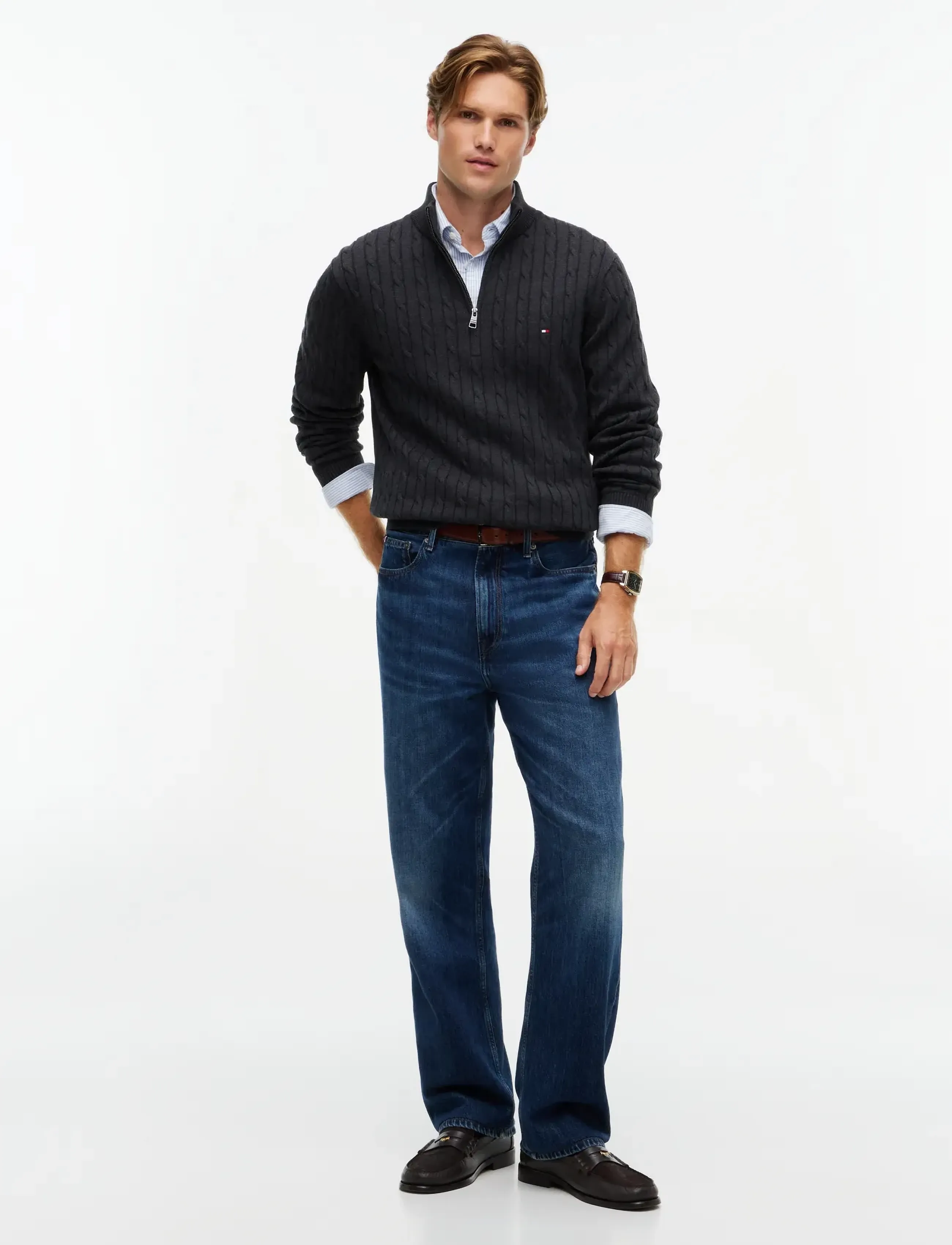 Tommy Hilfiger - CLASSIC COTTON CABLE ZIP MOCK - pullover mit halbem reißverschluss - dark grey heather - 4