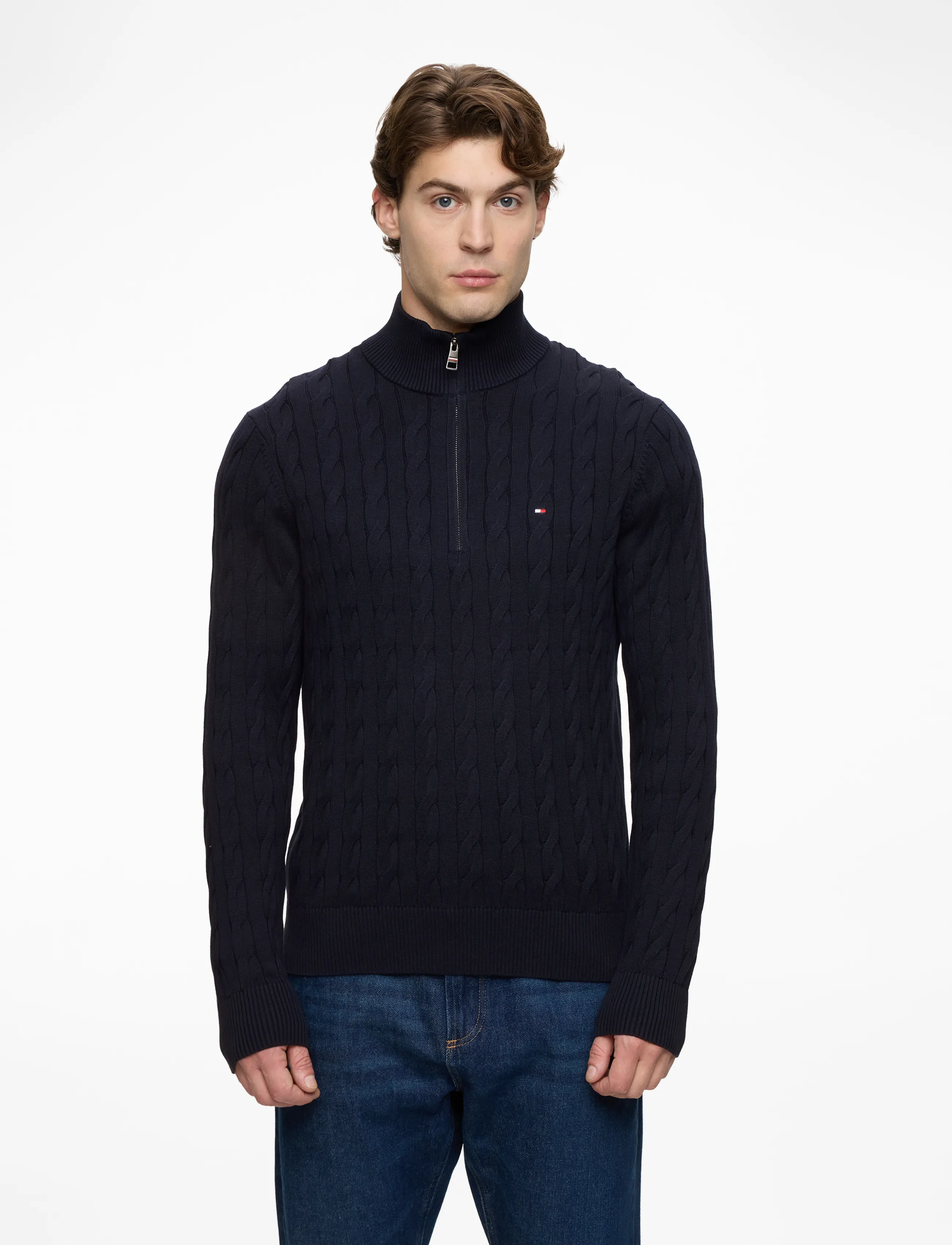 Tommy Hilfiger CLASSIC COTTON CABLE ZIP MOCK - Inspiration - DESERT SKY / navy