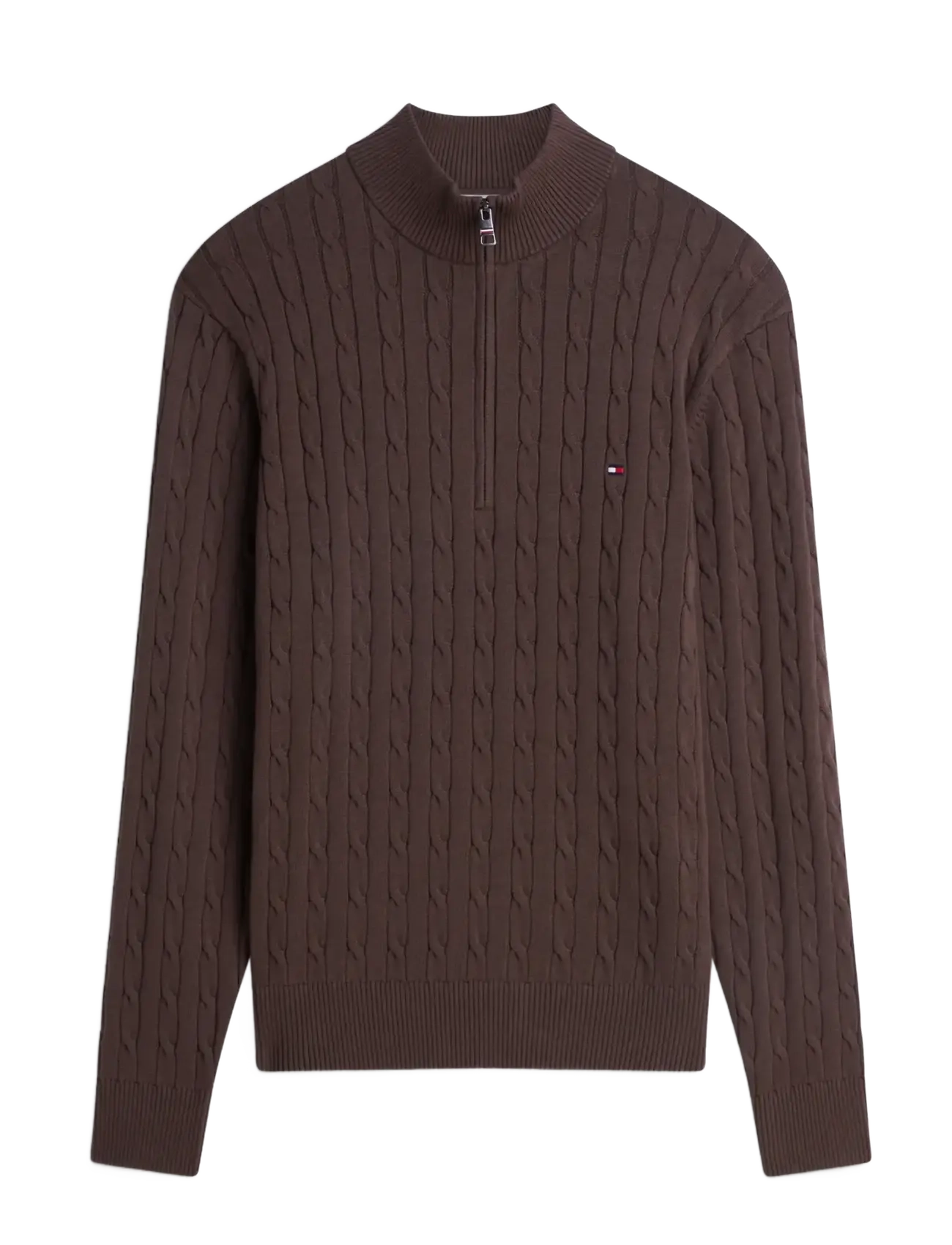 Tommy Hilfiger CLASSIC COTTON CABLE ZIP MOCK - Pullover mit halbem Reißverschluss - EARTHY BROWN / brown