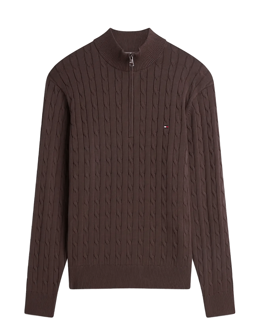 Tommy Hilfiger - CLASSIC COTTON CABLE ZIP MOCK - pullover mit halbem reißverschluss - earthy brown - 1