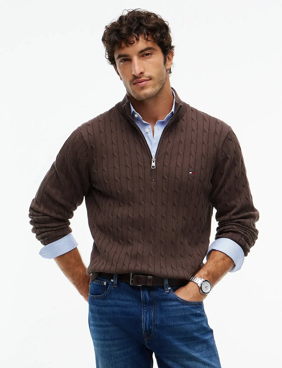 Tommy Hilfiger - CLASSIC COTTON CABLE ZIP MOCK - pullover mit halbem reißverschluss - earthy brown - 0