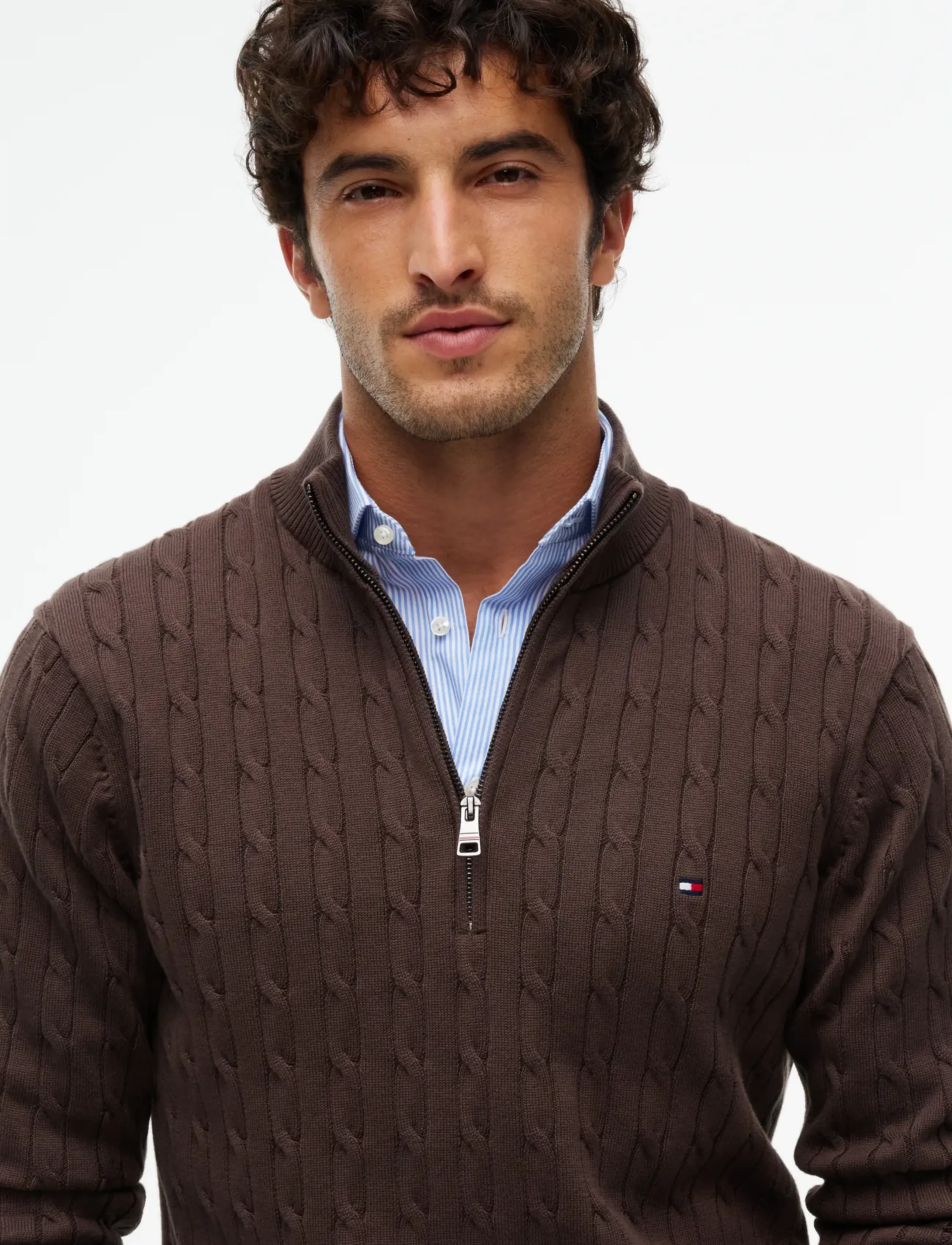 Tommy Hilfiger - CLASSIC COTTON CABLE ZIP MOCK - pullover mit halbem reißverschluss - earthy brown - 3