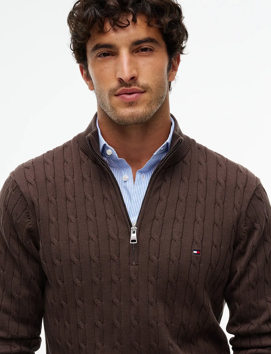 Tommy Hilfiger - CLASSIC COTTON CABLE ZIP MOCK - pullover mit halbem reißverschluss - earthy brown - 3