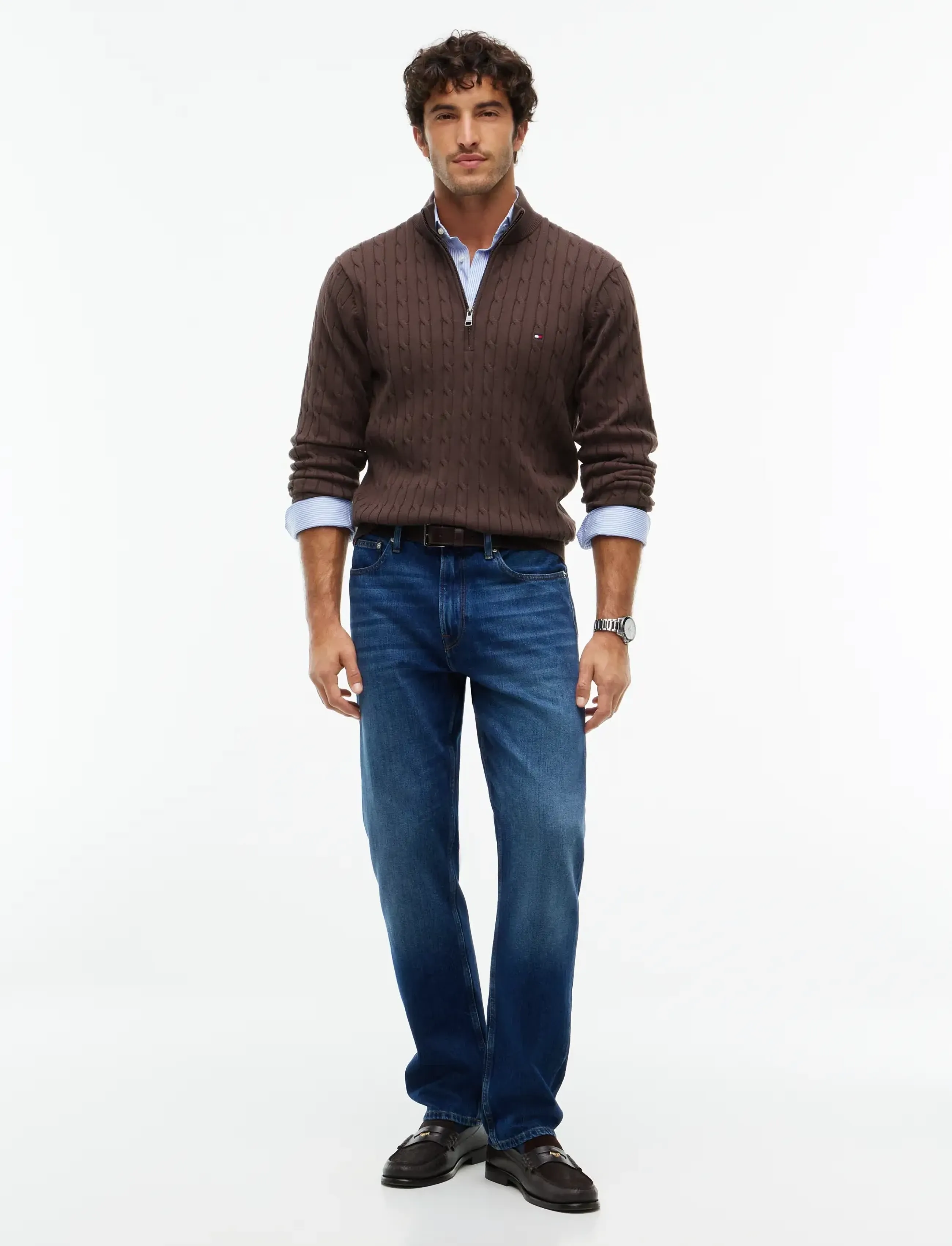 Tommy Hilfiger - CLASSIC COTTON CABLE ZIP MOCK - pullover mit halbem reißverschluss - earthy brown - 4