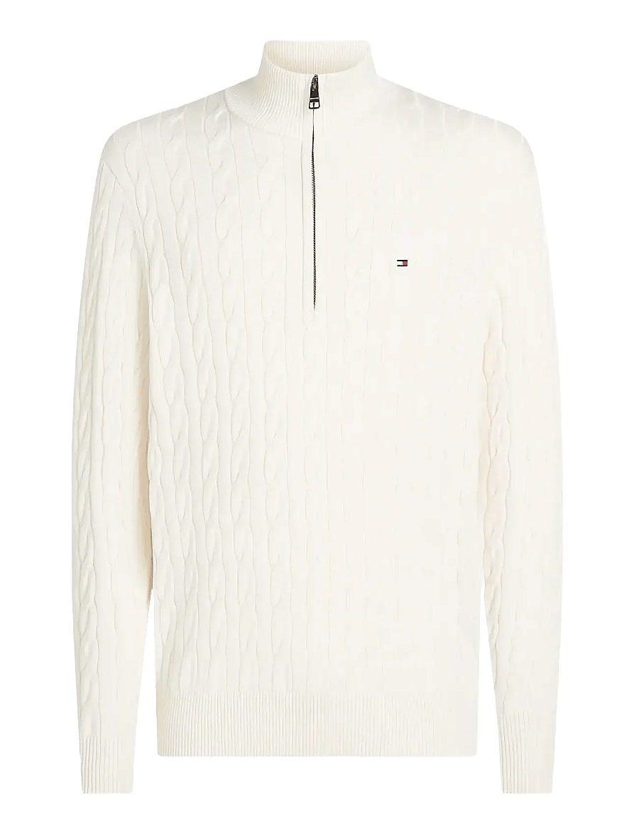 Tommy Hilfiger - CLASSIC COTTON CABLE ZIP MOCK - pullover mit halbem reißverschluss - ivory petal - 1