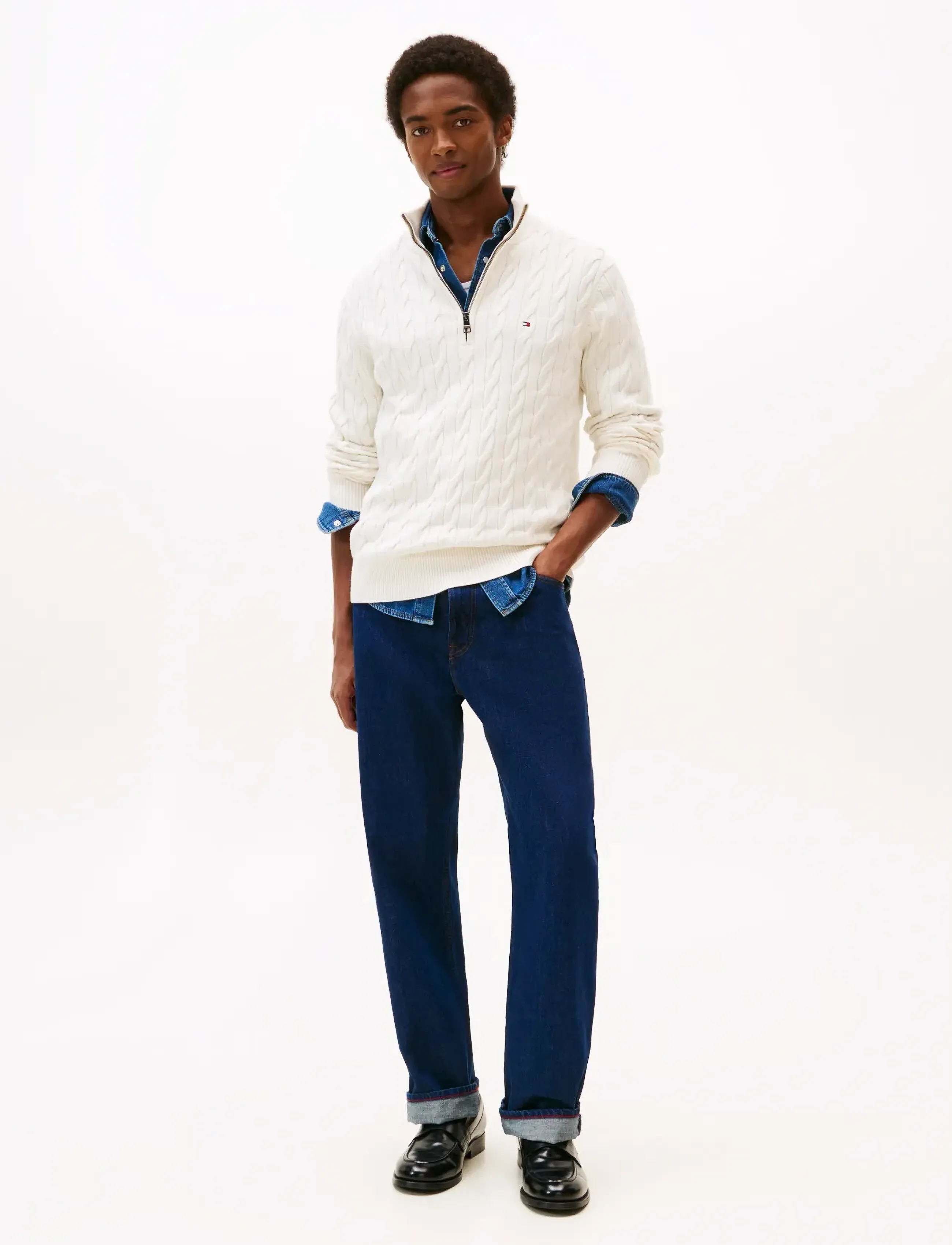 Tommy Hilfiger - CLASSIC COTTON CABLE ZIP MOCK - pullover mit halbem reißverschluss - ivory petal - 3