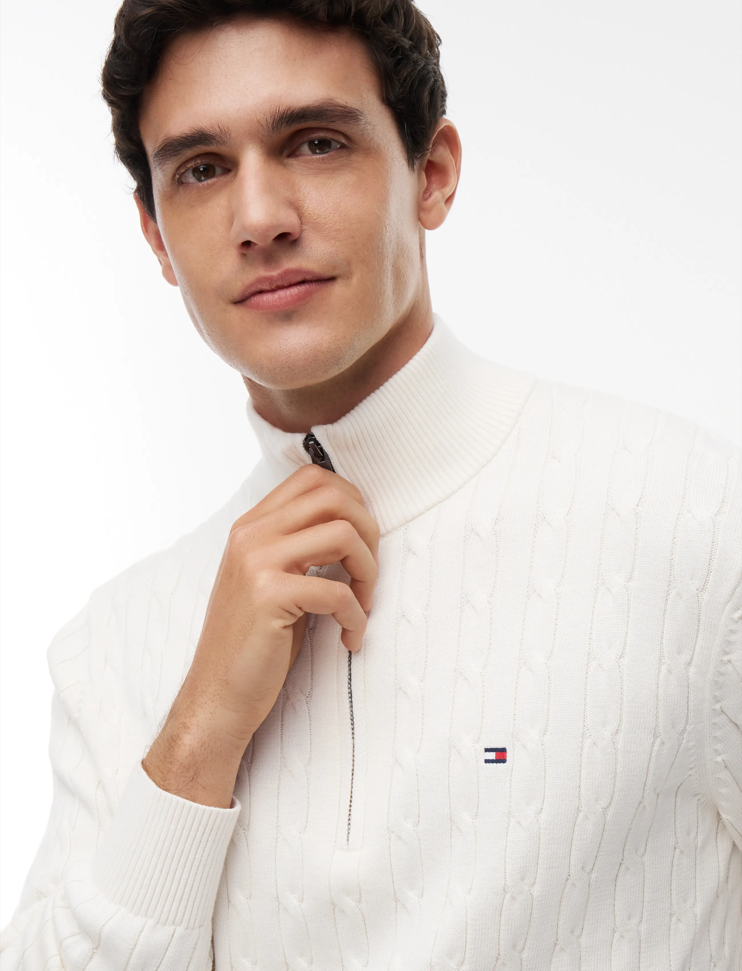 Tommy Hilfiger - CLASSIC COTTON CABLE ZIP MOCK - half zip-tröjor - ivory petal - 4
