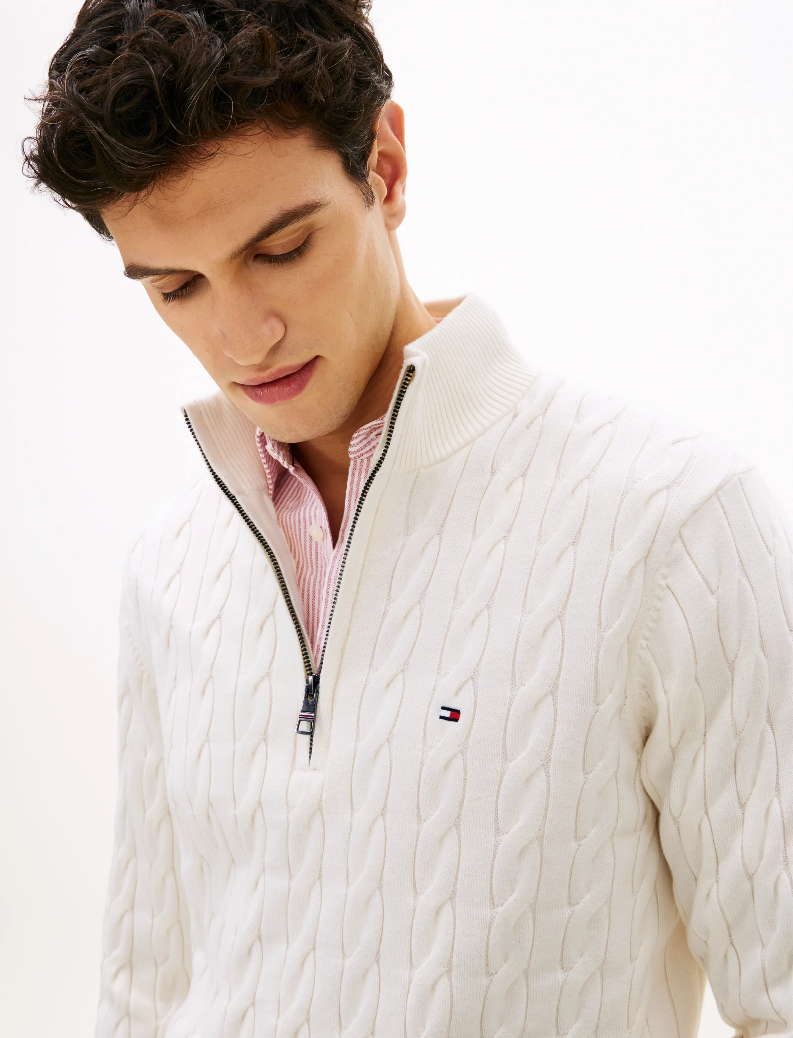 TOMMY HILFIGER Classic Cotton Cable Zip Mock stickade tröjor herr – bild 5