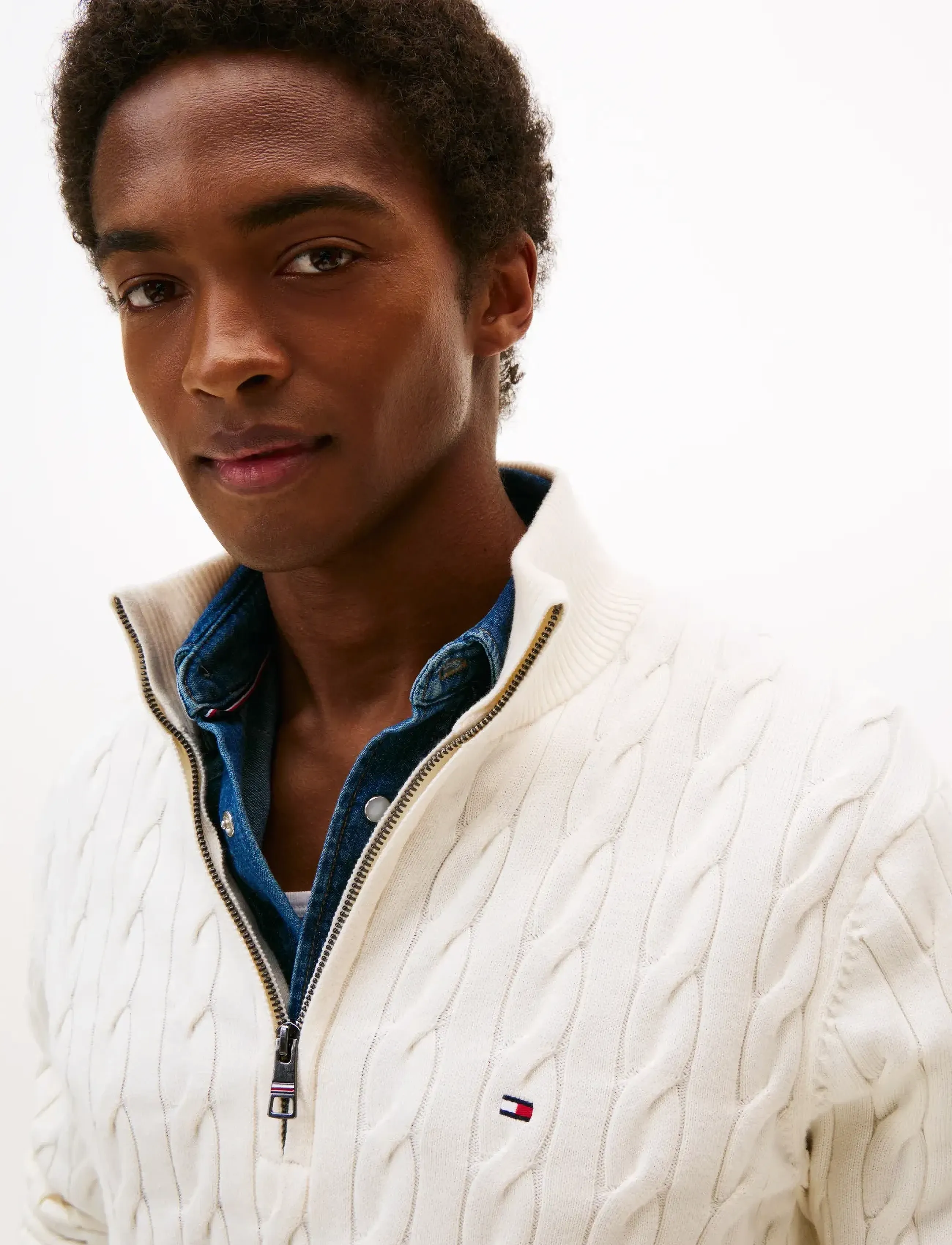 Tommy Hilfiger - CLASSIC COTTON CABLE ZIP MOCK - pullover mit halbem reißverschluss - ivory petal - 5
