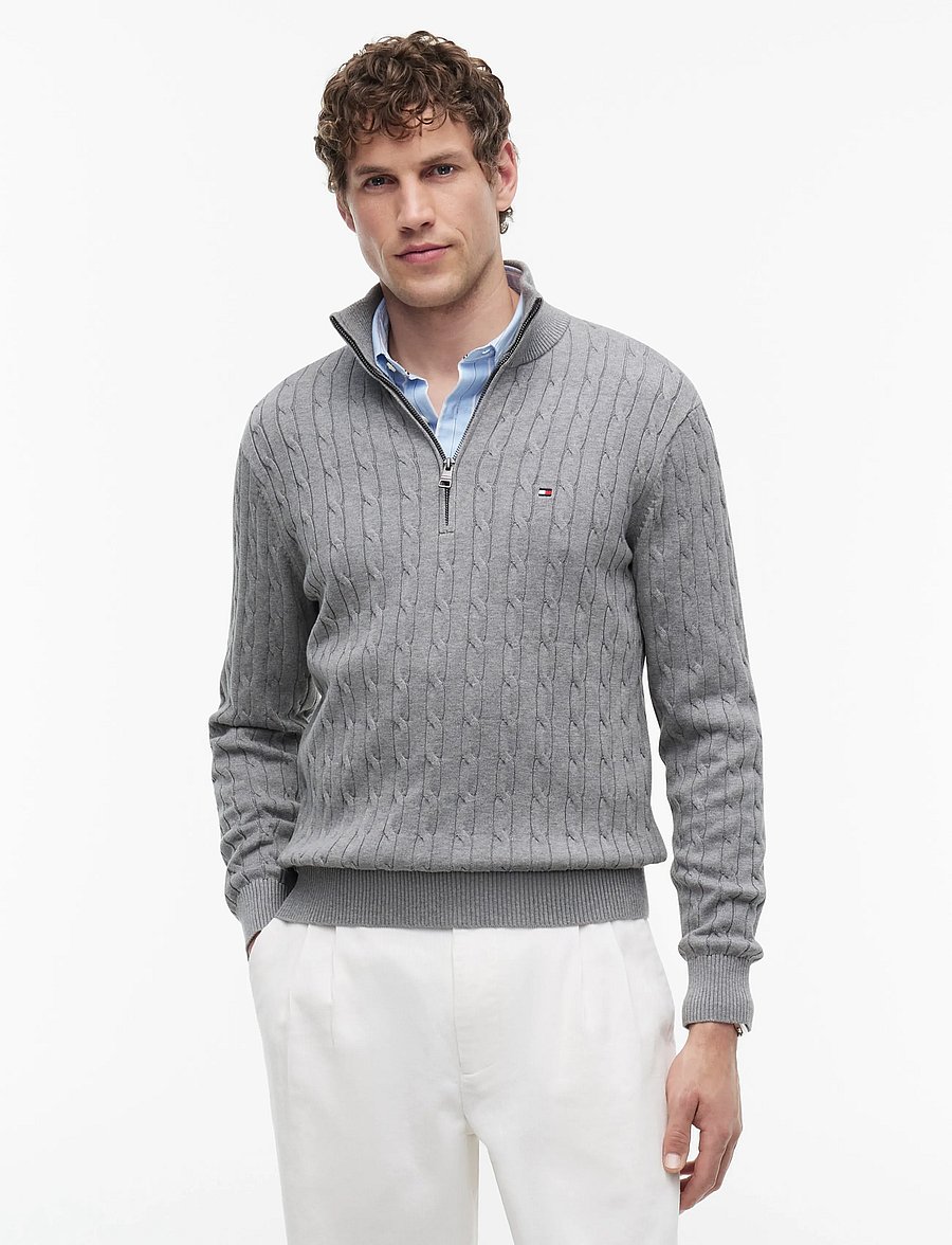 Tommy Hilfiger - CLASSIC COTTON CABLE ZIP MOCK - pullover mit halbem reißverschluss - medium grey heather - 1