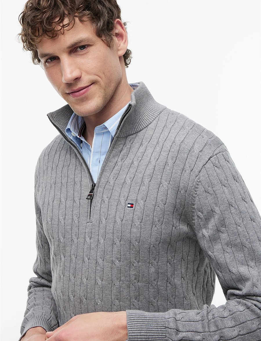 Tommy Hilfiger - CLASSIC COTTON CABLE ZIP MOCK - pullover mit halbem reißverschluss - medium grey heather - 3